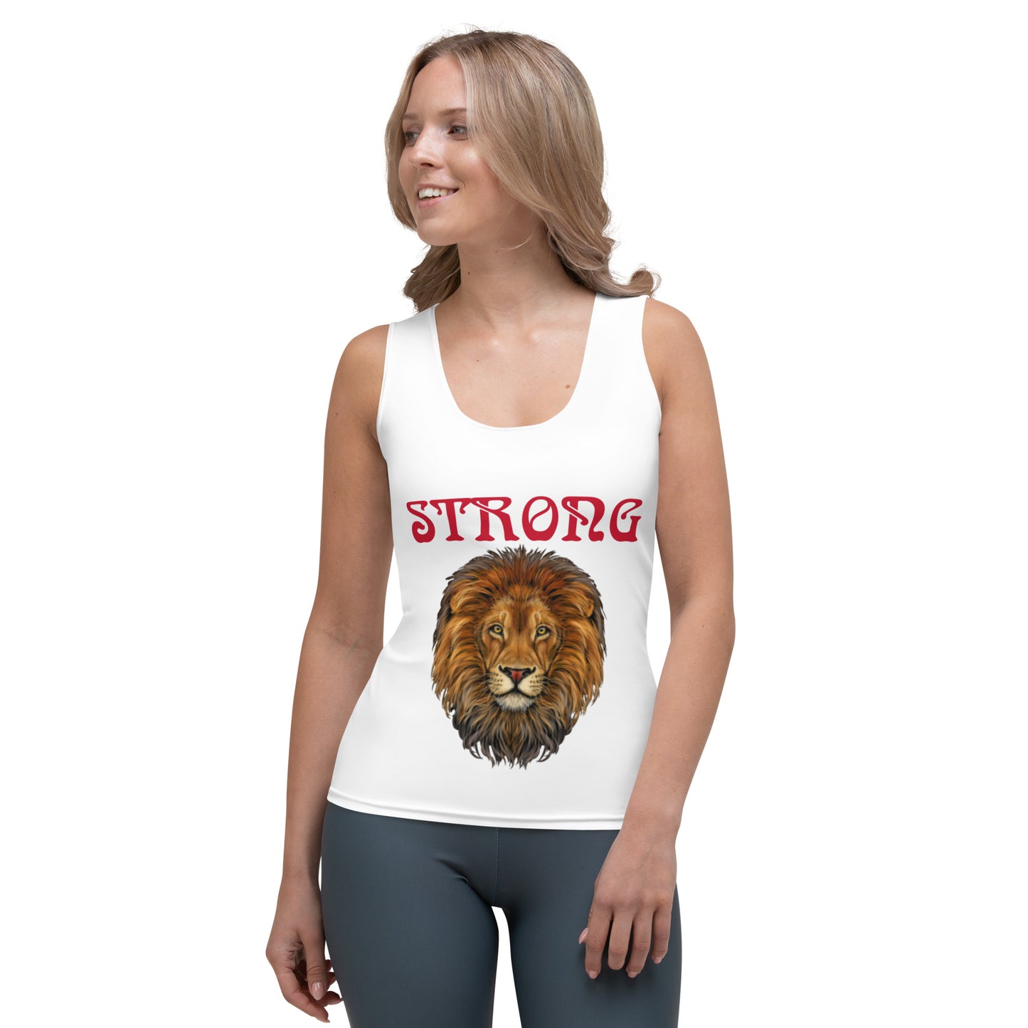 “STRONG”White Sublimation Cut & Sew Tank Top W/Red Font