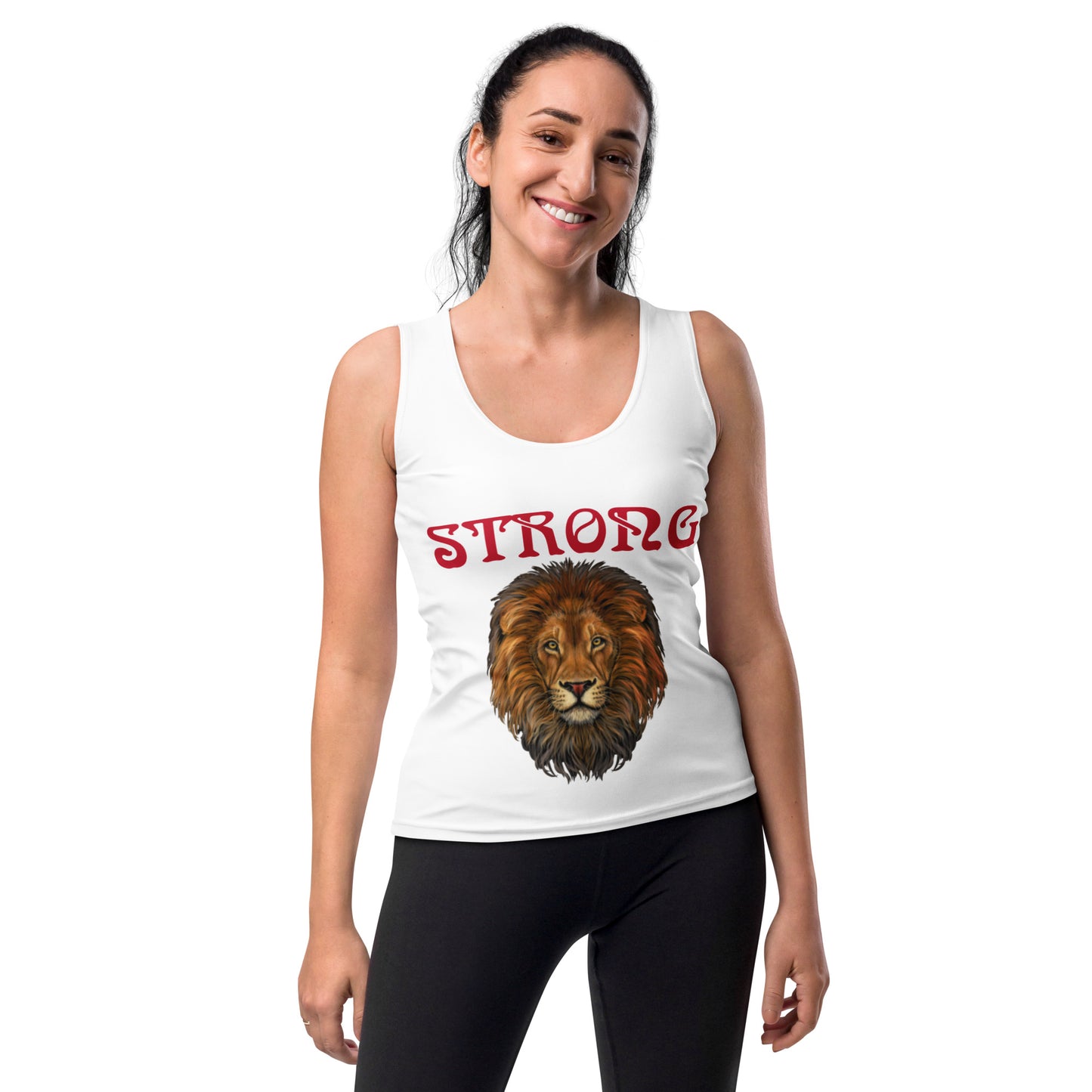 “STRONG”White Sublimation Cut & Sew Tank Top W/Red Font