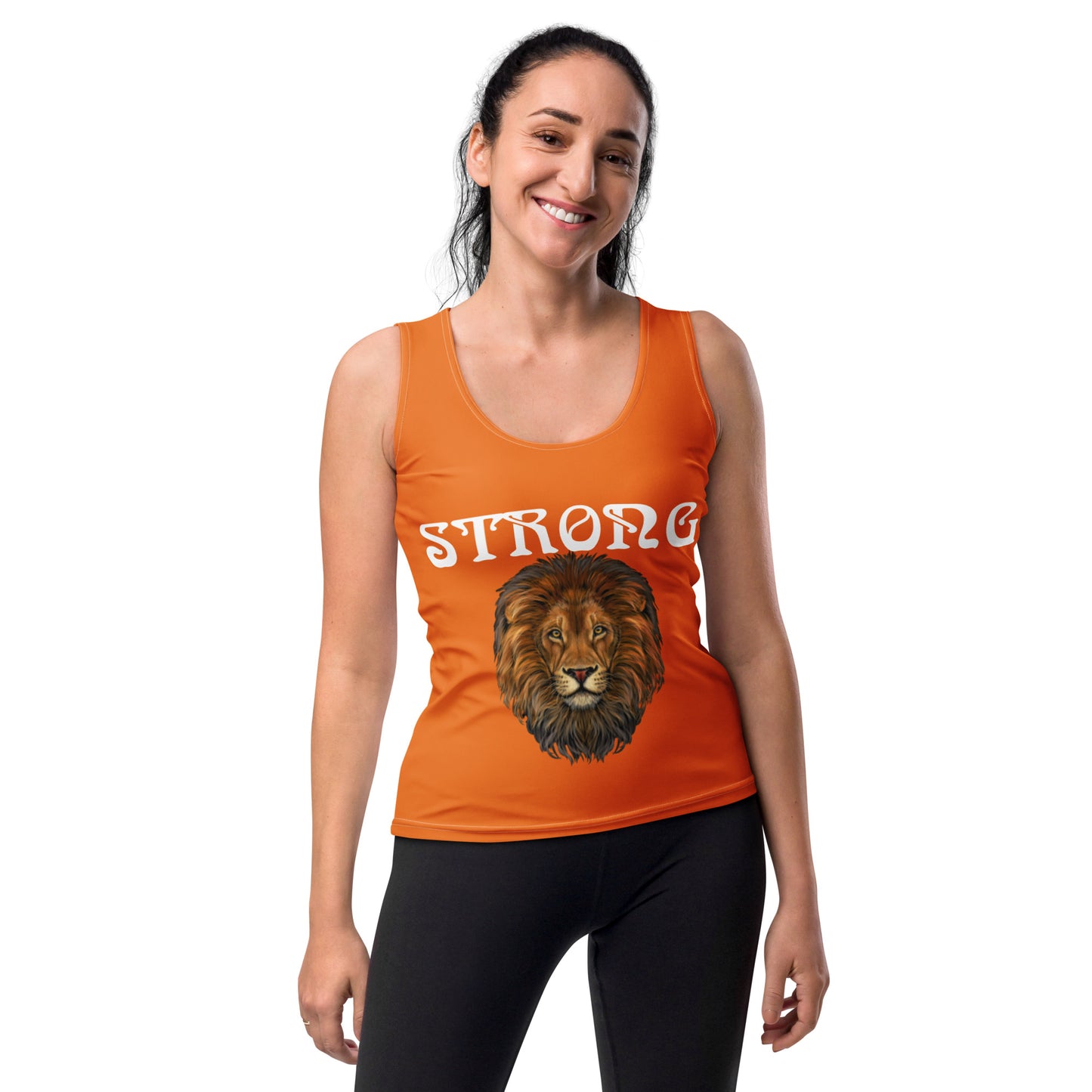 “STRONG”Orange Sublimation Cut & Sew Tank Top W/White Font
