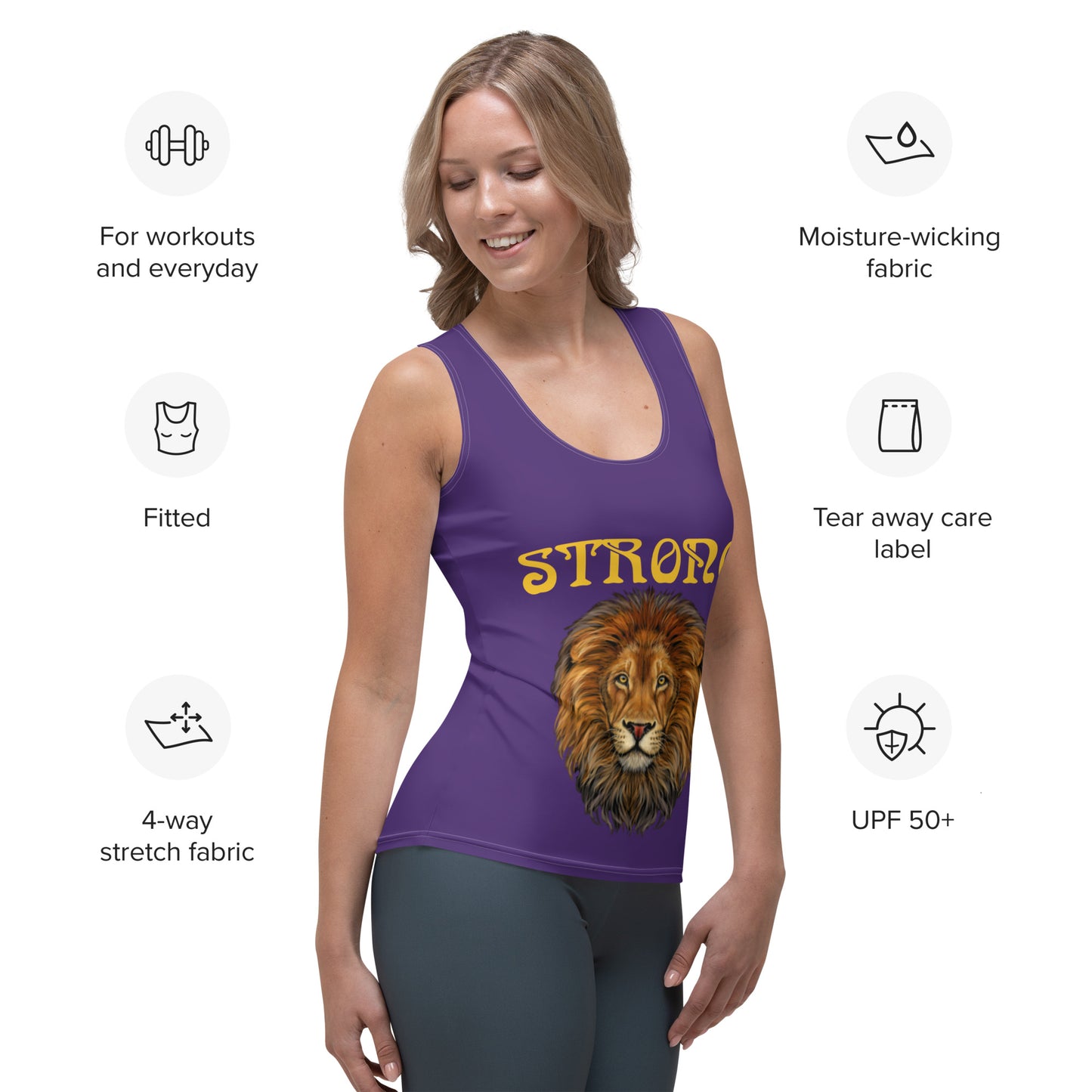 “STRONG”Purple Sublimation Cut & Sew Tank Top W/Yellow Font