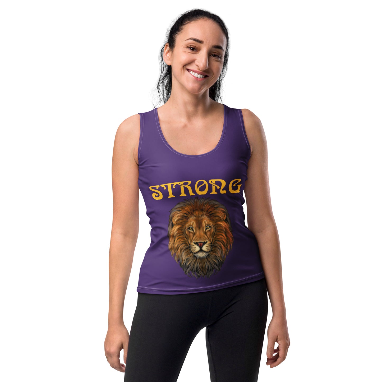 “STRONG”Purple Sublimation Cut & Sew Tank Top W/Yellow Font