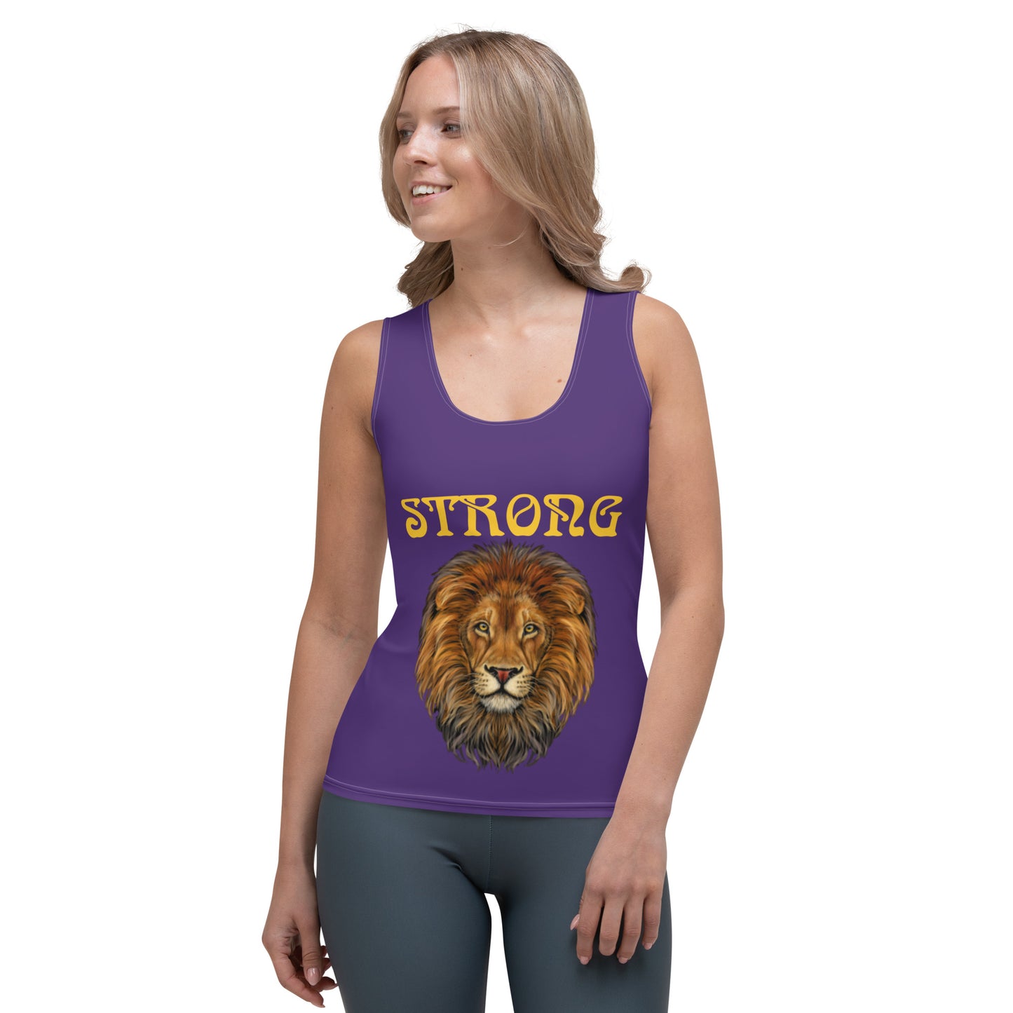 “STRONG”Purple Sublimation Cut & Sew Tank Top W/Yellow Font