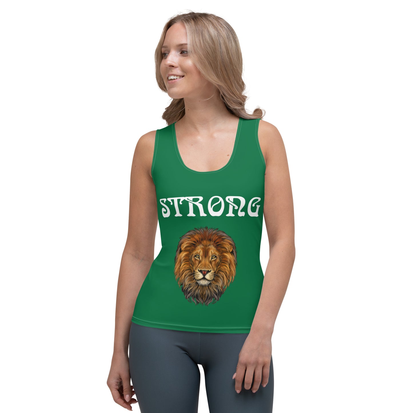 “STRONG”Green Sublimation Cut & Sew Tank Top White Font