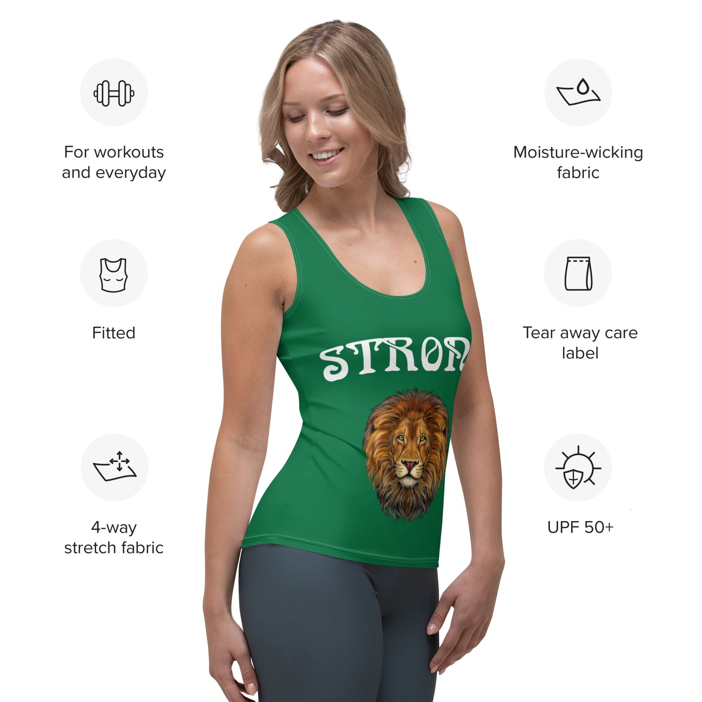 “STRONG”Green Sublimation Cut & Sew Tank Top White Font