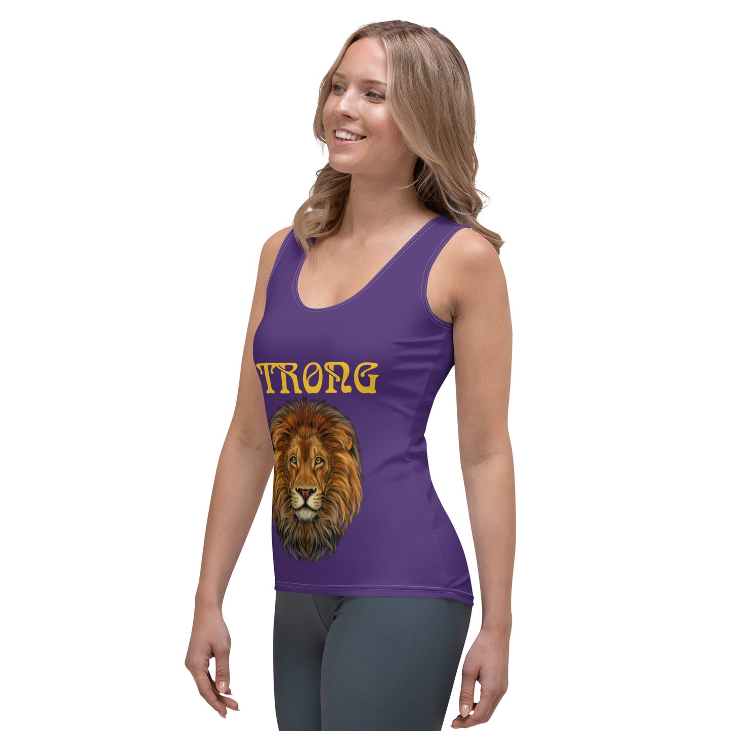 “STRONG”Purple Sublimation Cut & Sew Tank Top W/Yellow Font