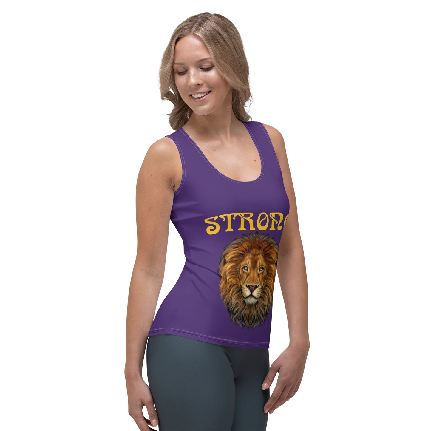 “STRONG”Purple Sublimation Cut & Sew Tank Top W/Yellow Font