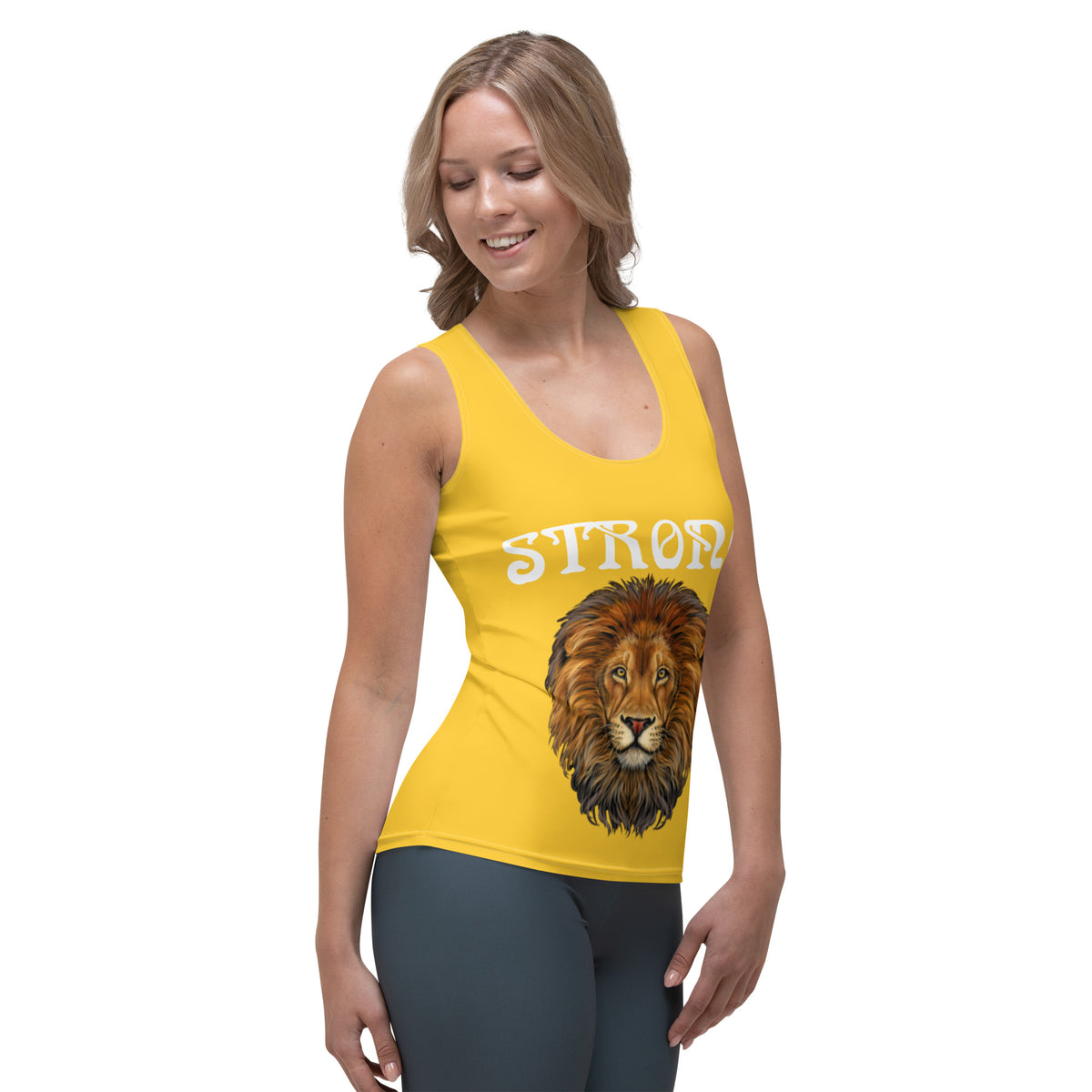 “STRONG”Yellow Sublimation Cut & Sew Tank Top W/White Font