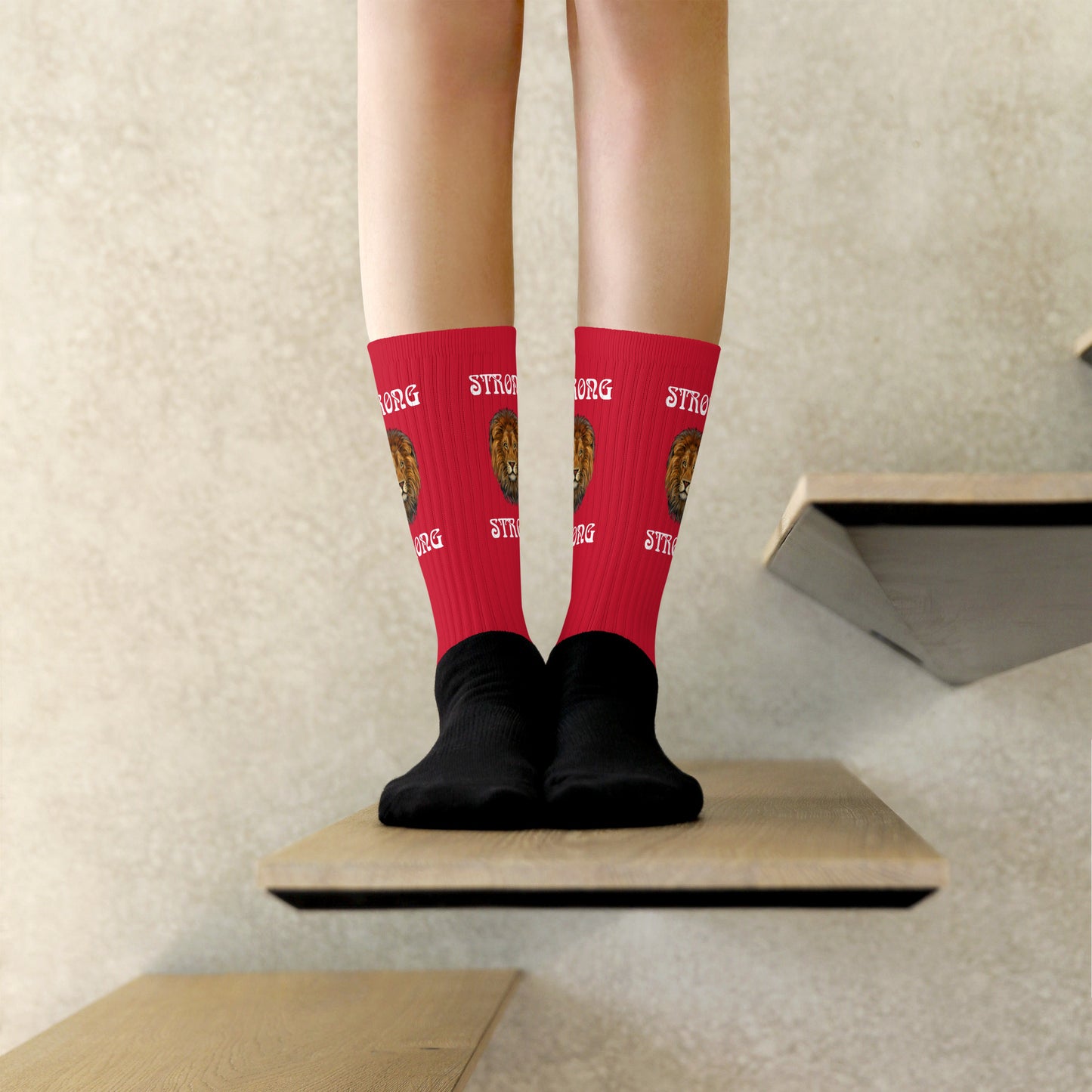“STRONG”Red Socks W/White Font