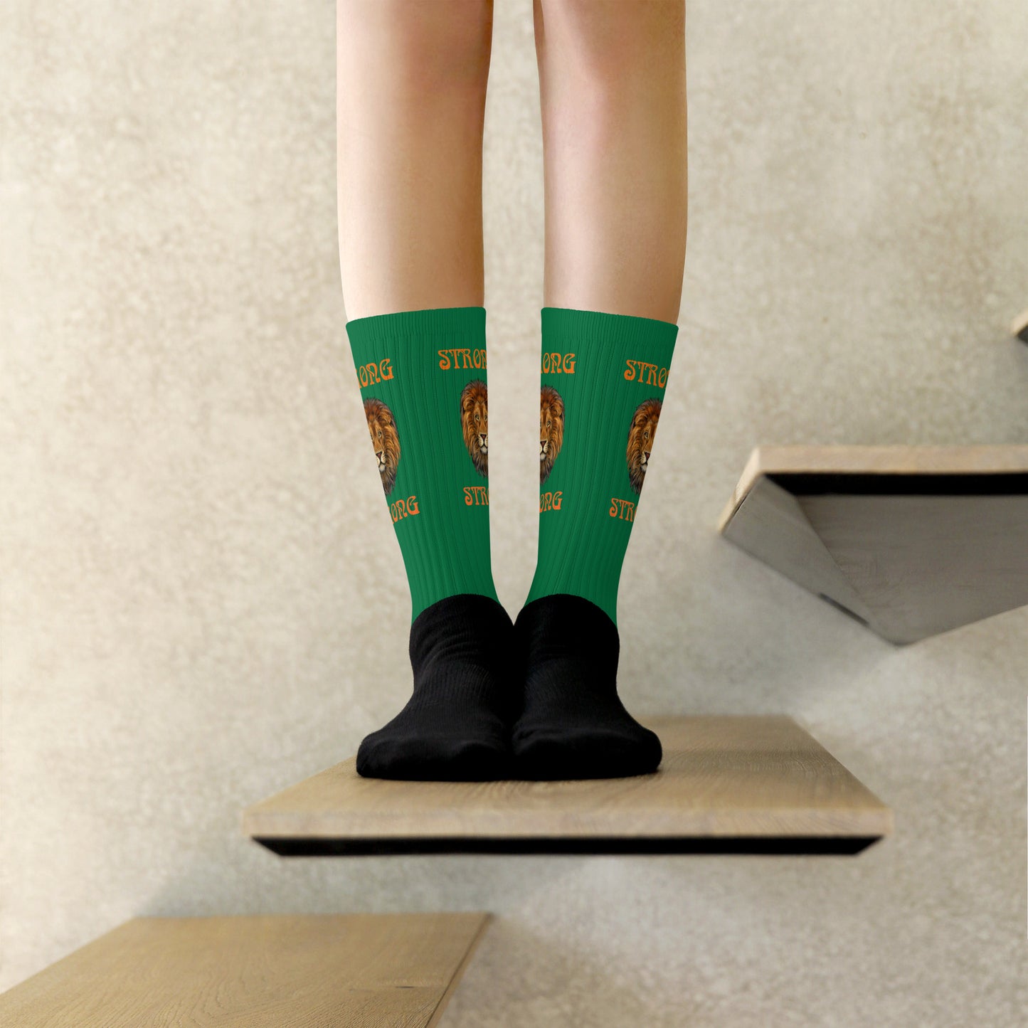 “STRONG”Green Socks W/Orange Font