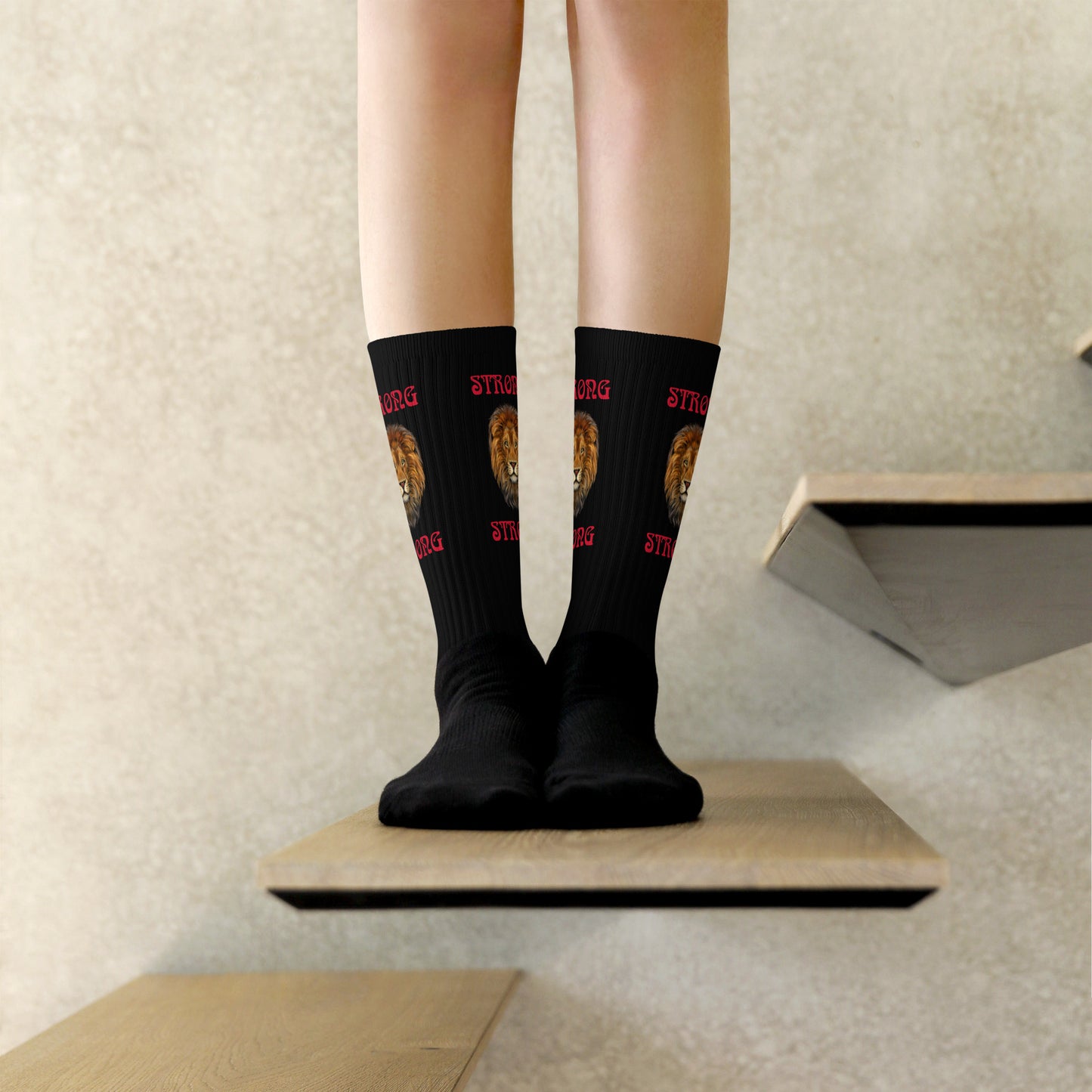 “STRONG”Black Socks W/Red Font