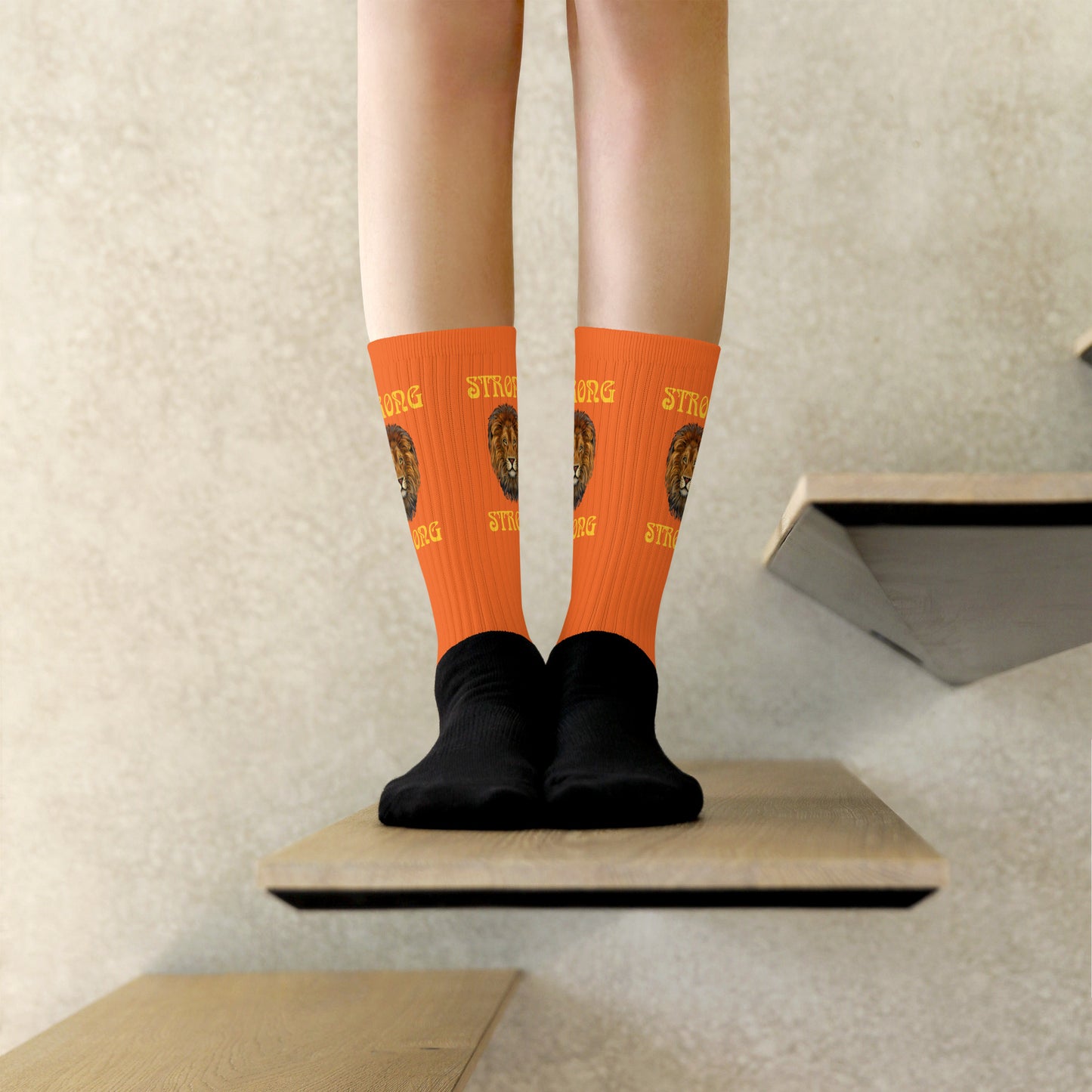 “STRONG”Orange Socks W/Yellow Font
