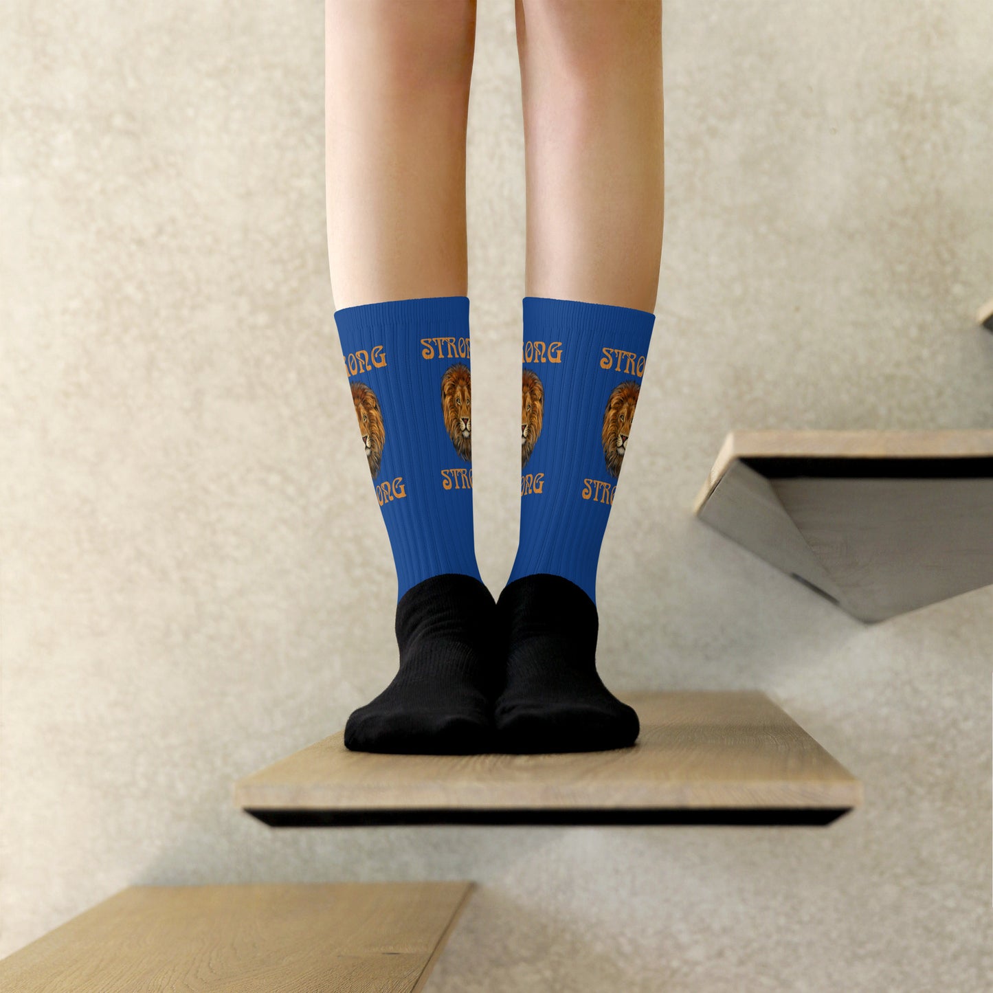 “STRONG” Blue Socks W/Bronze Font