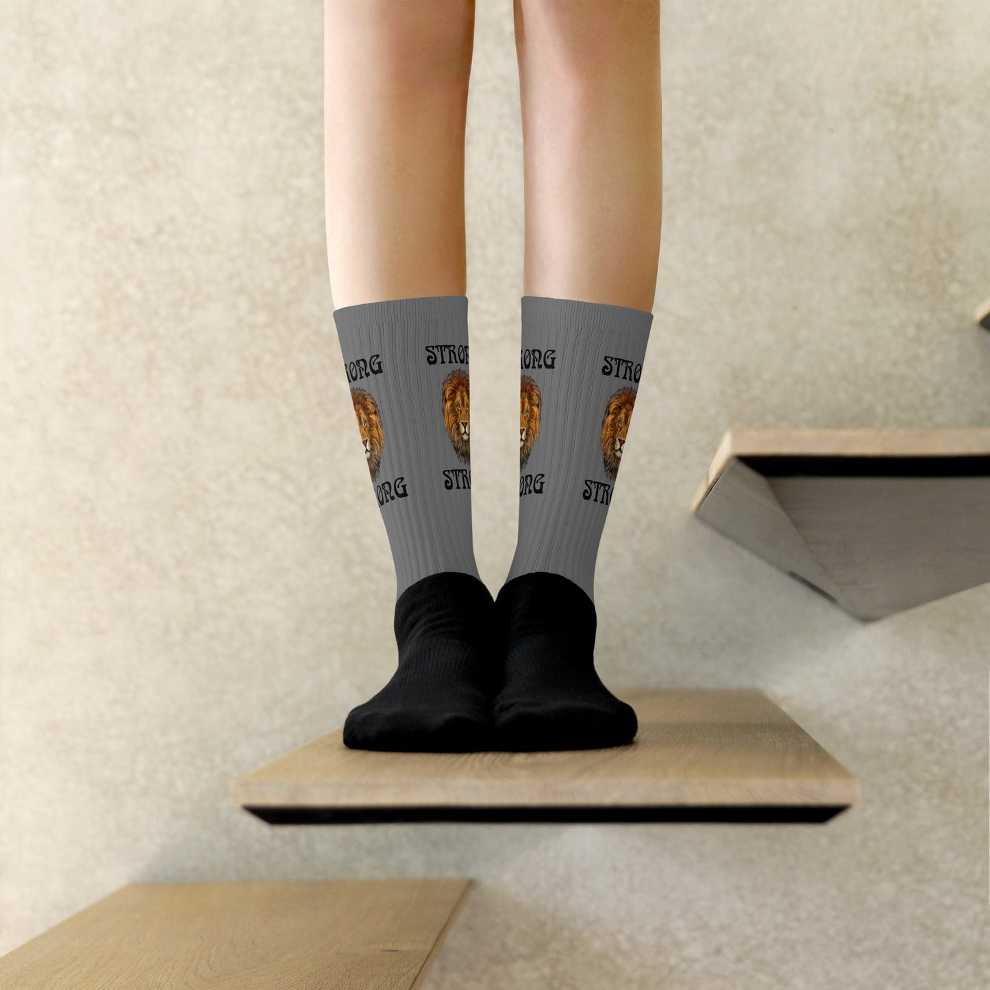 “STRONG”Grey Socks W/Black Font