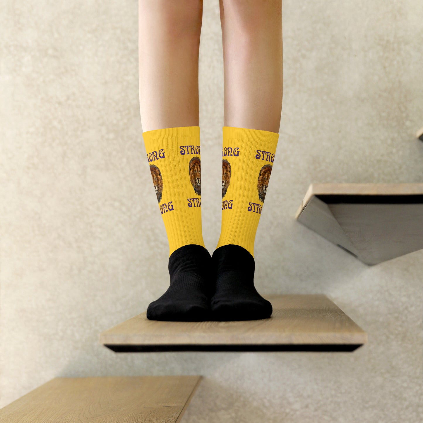 “STRONG”Yellow Socks W/Purple Font