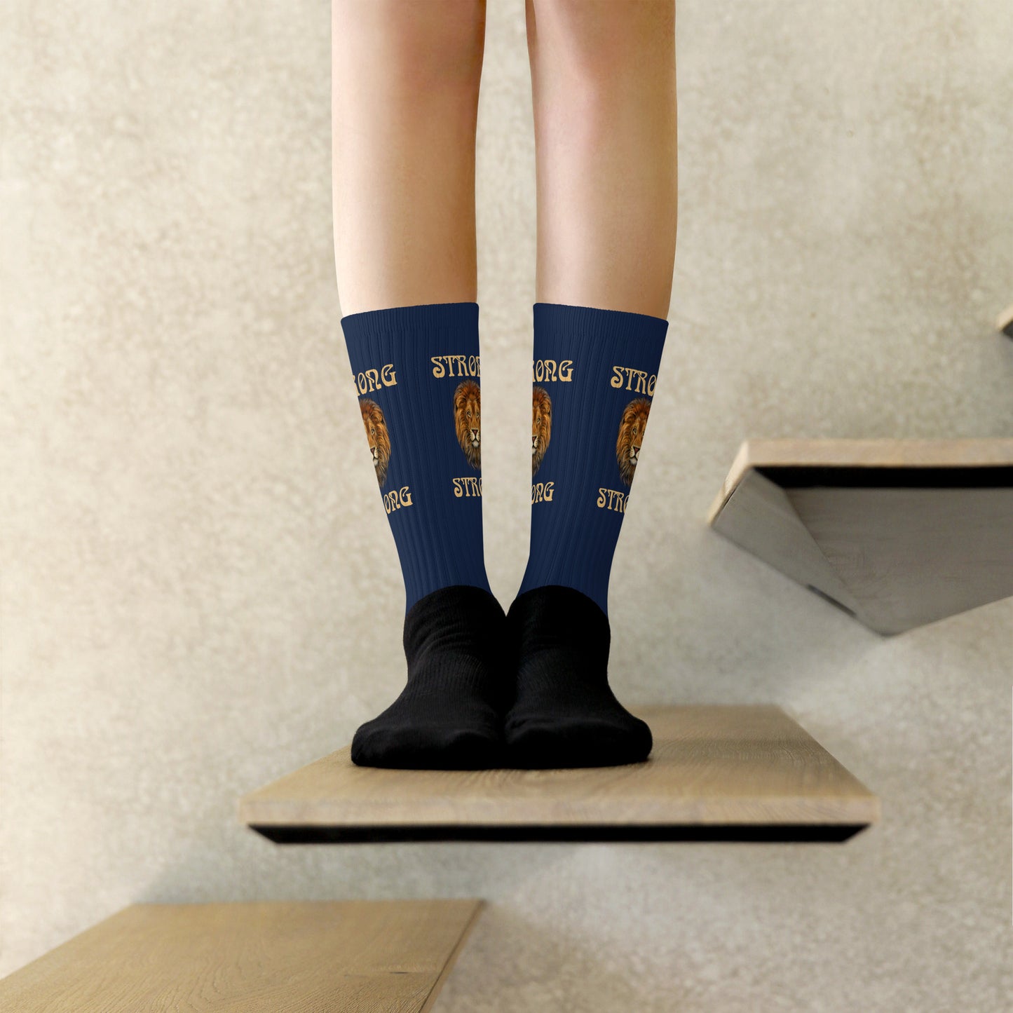 “STRONG”Navy Socks W/Fawn Font