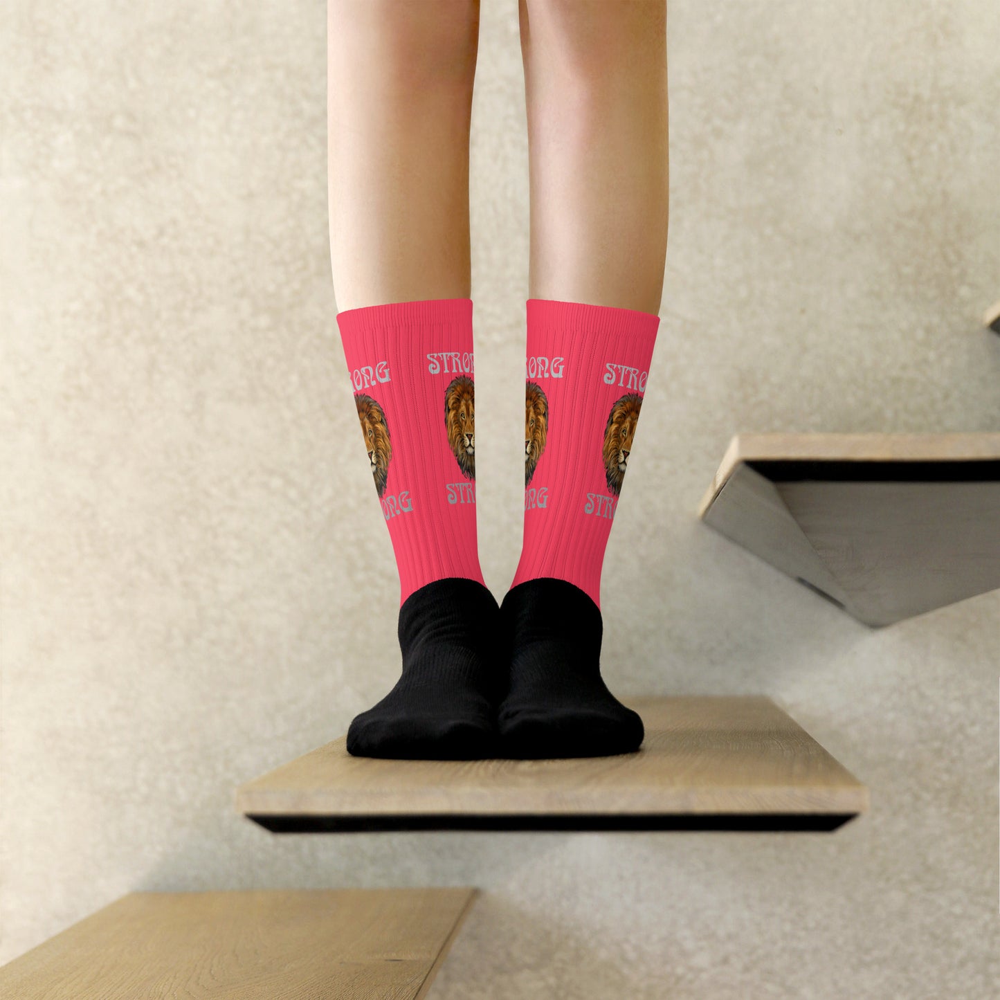 “STRONG”Flamingo Socks W/Silver Font