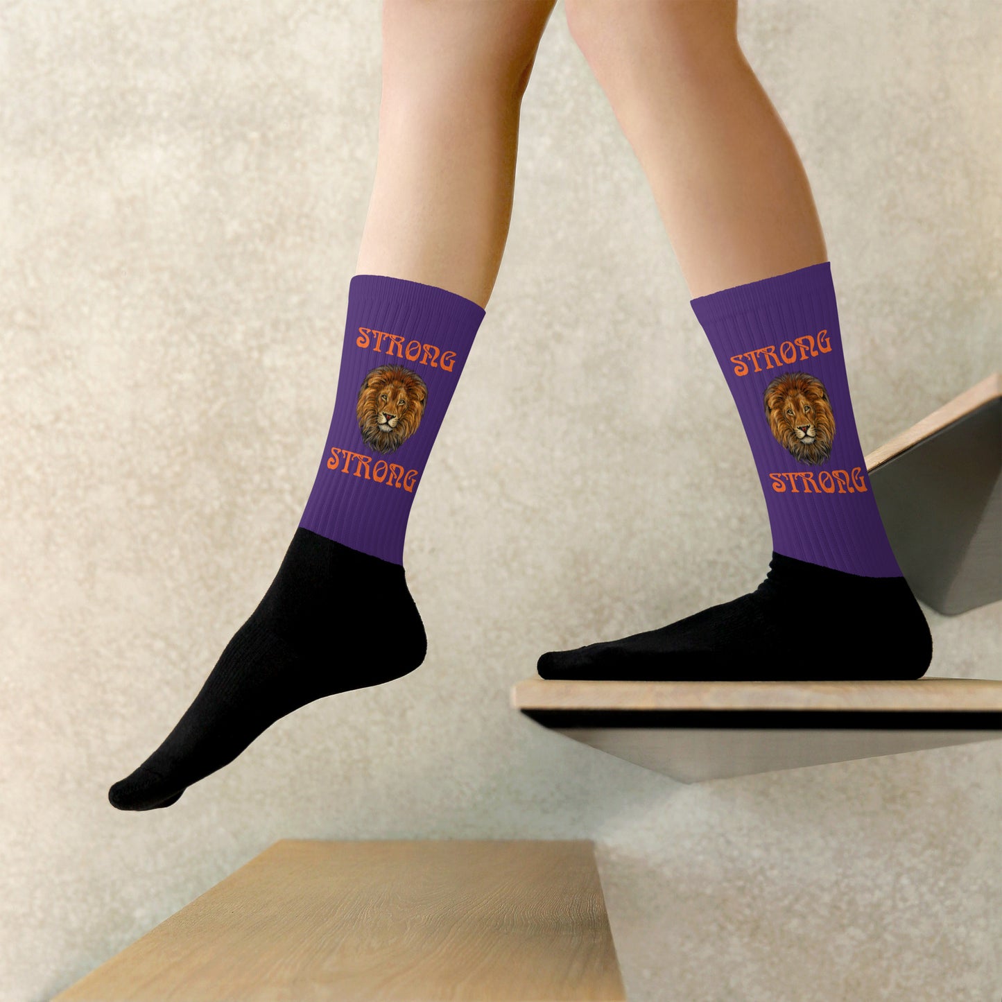 “STRONG”Purple Socks W/Orange Font