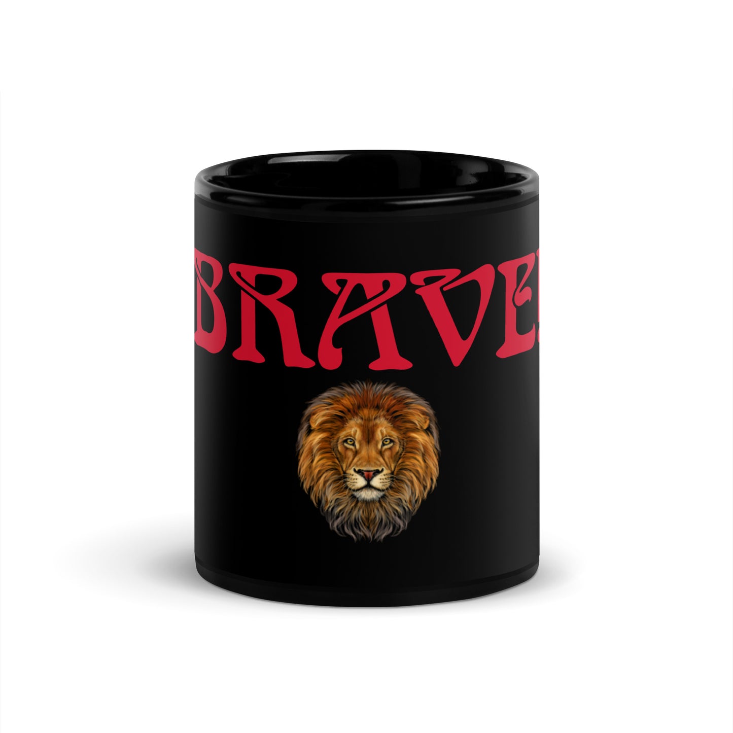 “BRAVE!”Black Glossy Mug W/Red Font