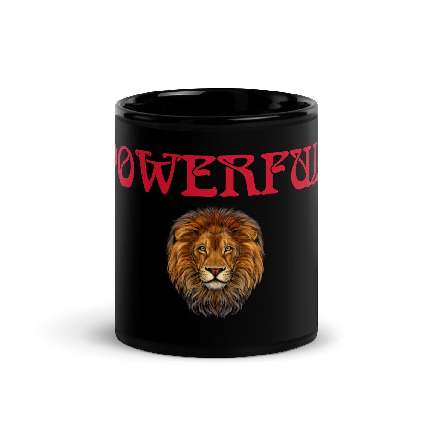 “POWERFUL!”Black Glossy Mug W/Red Font