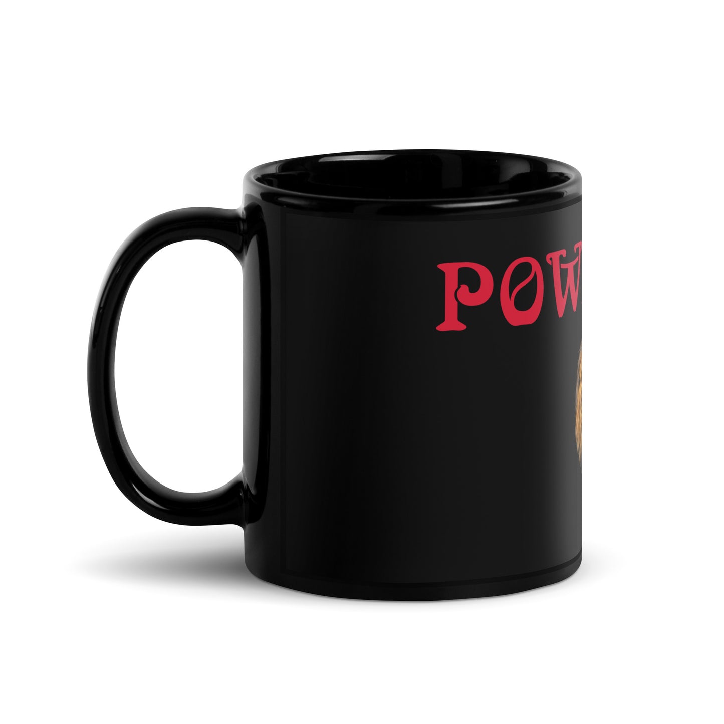 “POWERFUL!”Black Glossy Mug W/Red Font