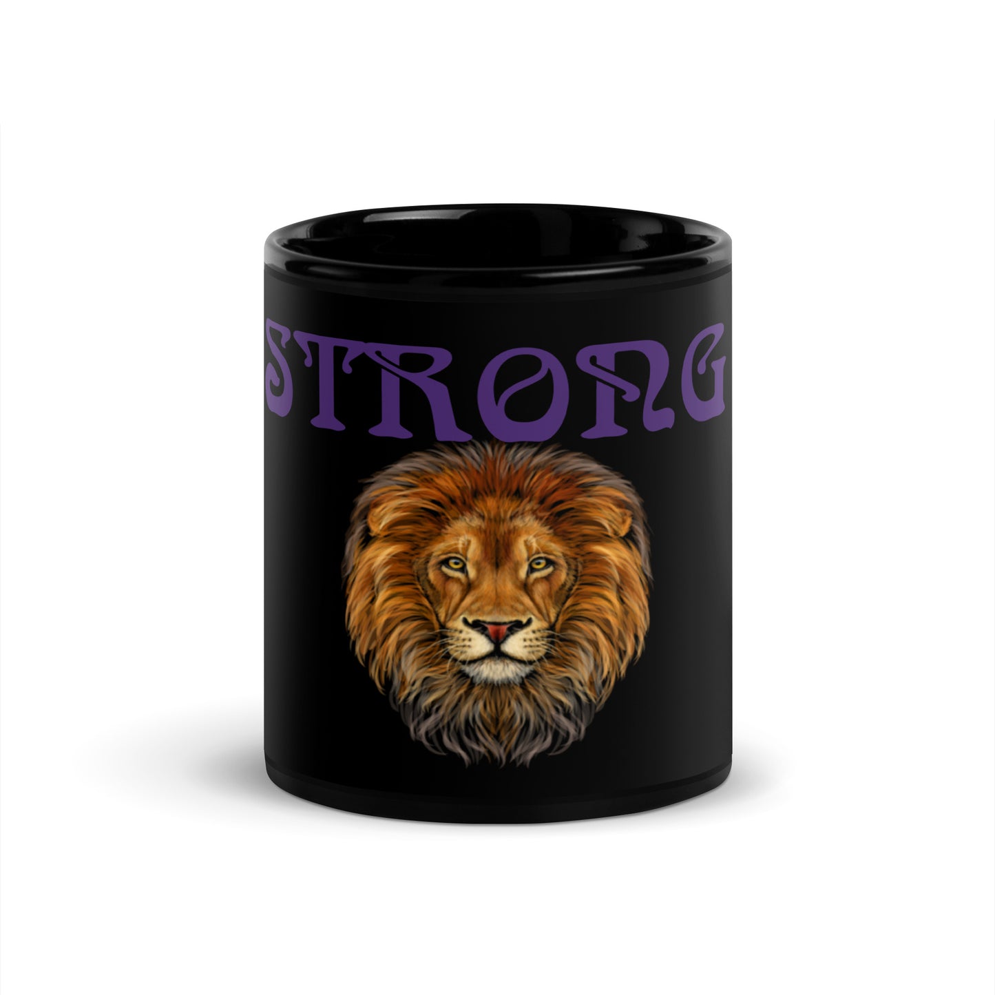 "STRONG"Black Glossy Mug W/Purple Font