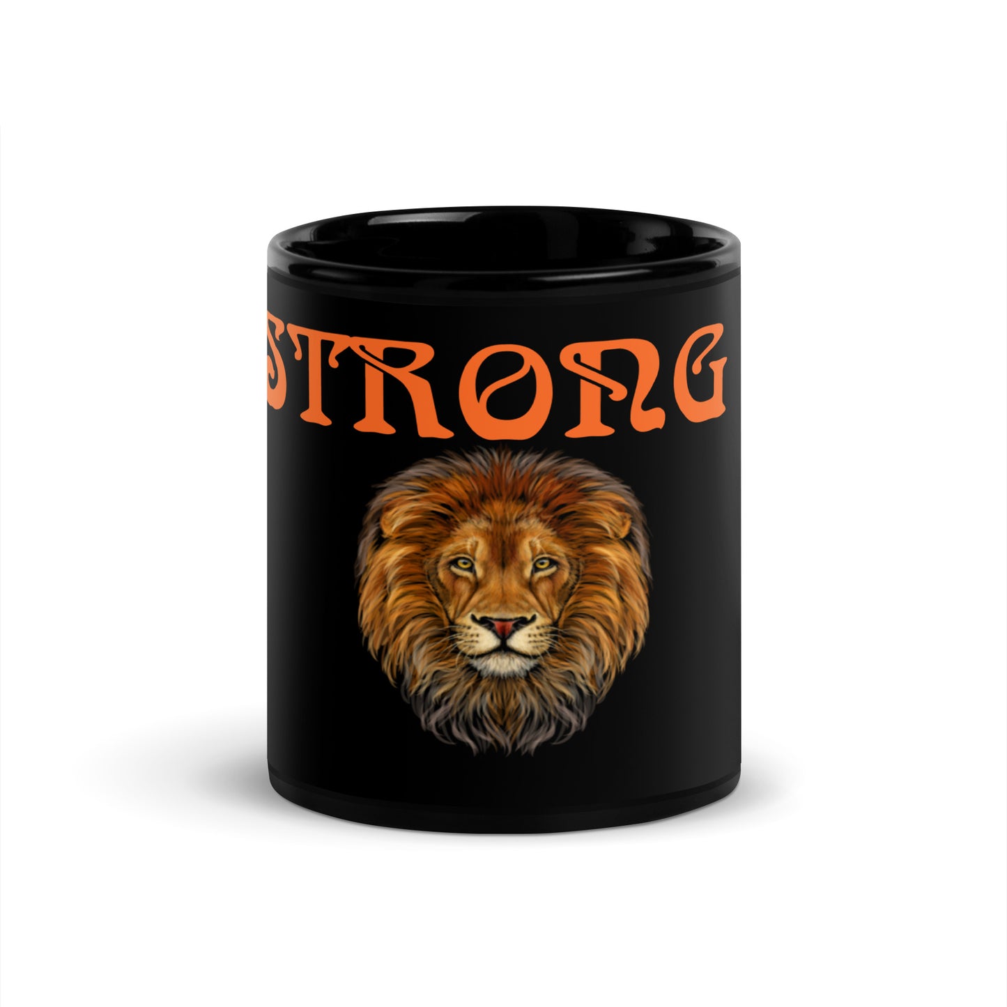 "STRONG" Black Glossy Mug W/Orange Font