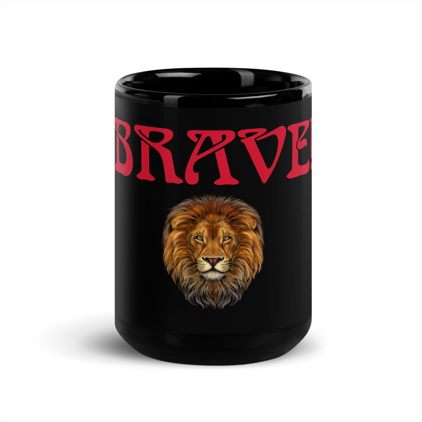 “BRAVE!”Black Glossy Mug W/Red Font