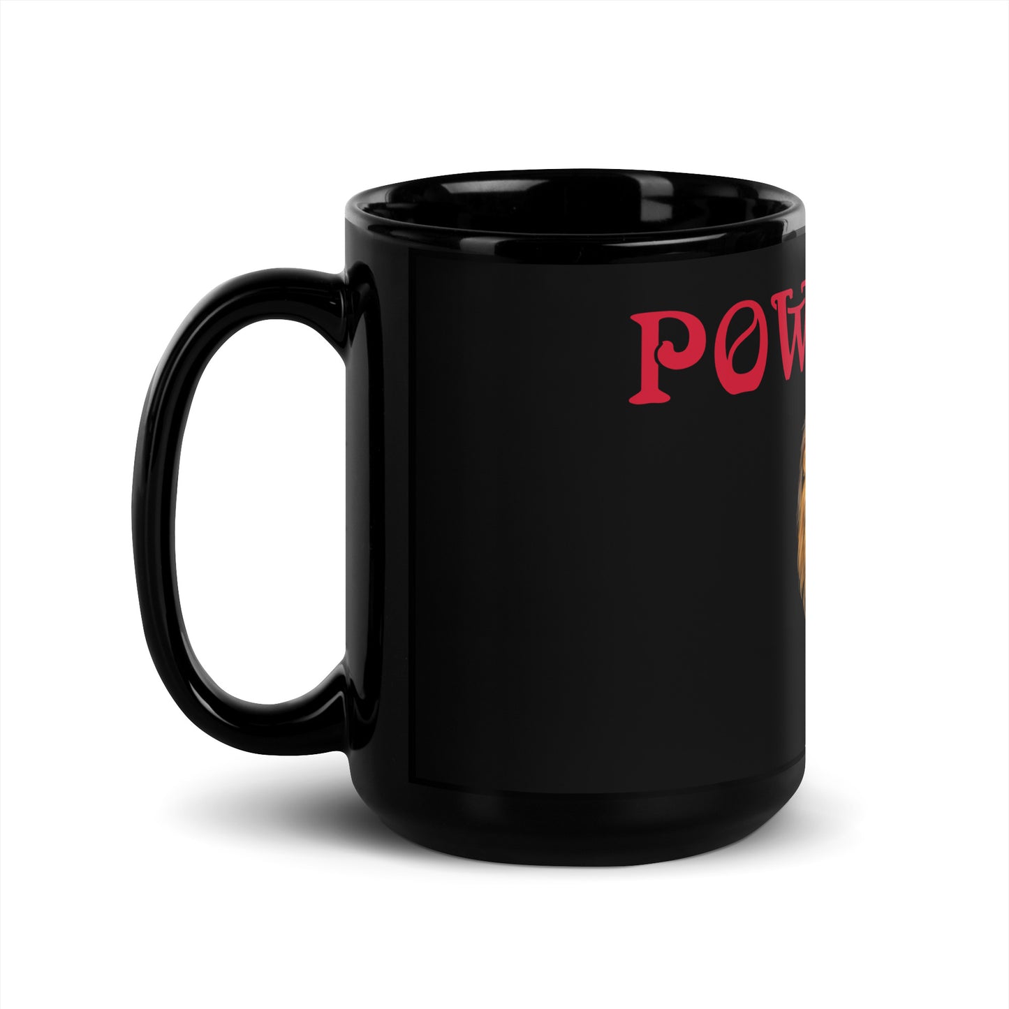“POWERFUL!”Black Glossy Mug W/Red Font