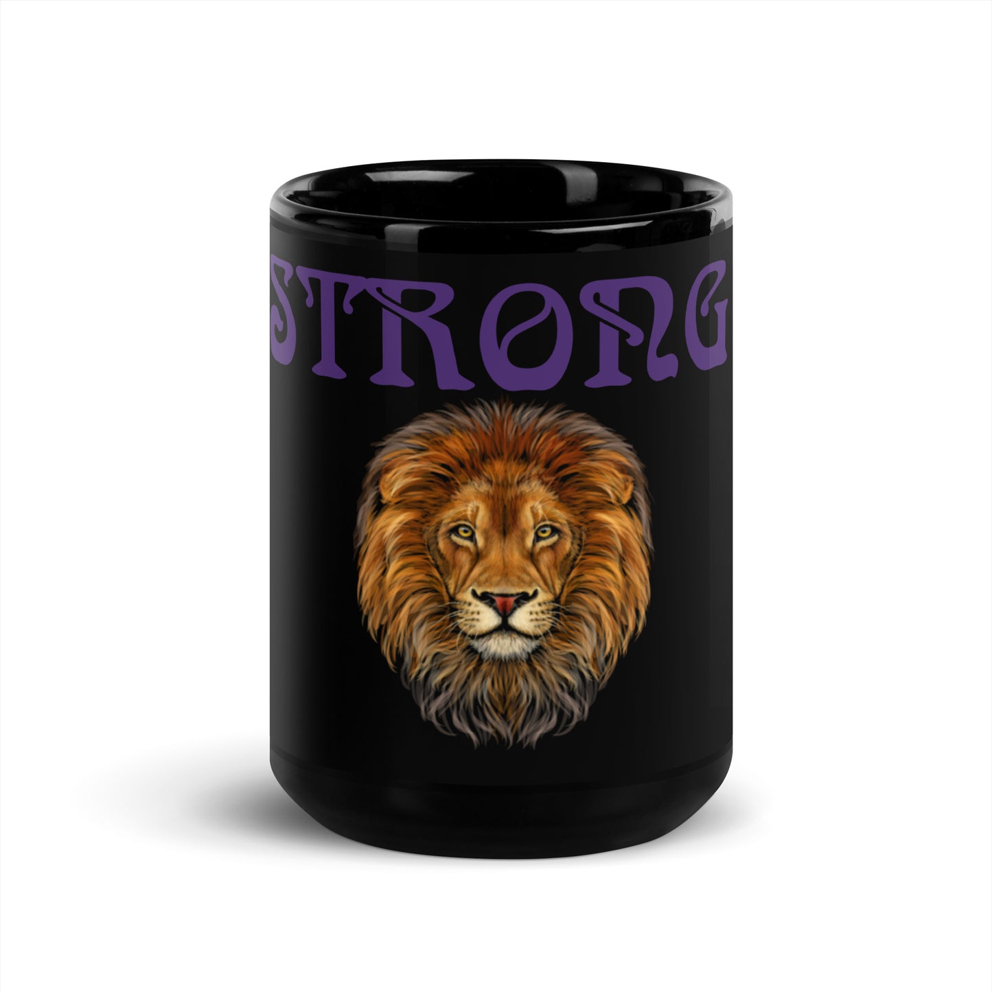 "STRONG"Black Glossy Mug W/Purple Font