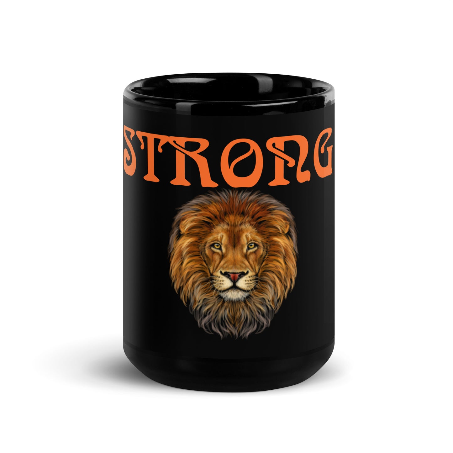 "STRONG" Black Glossy Mug W/Orange Font