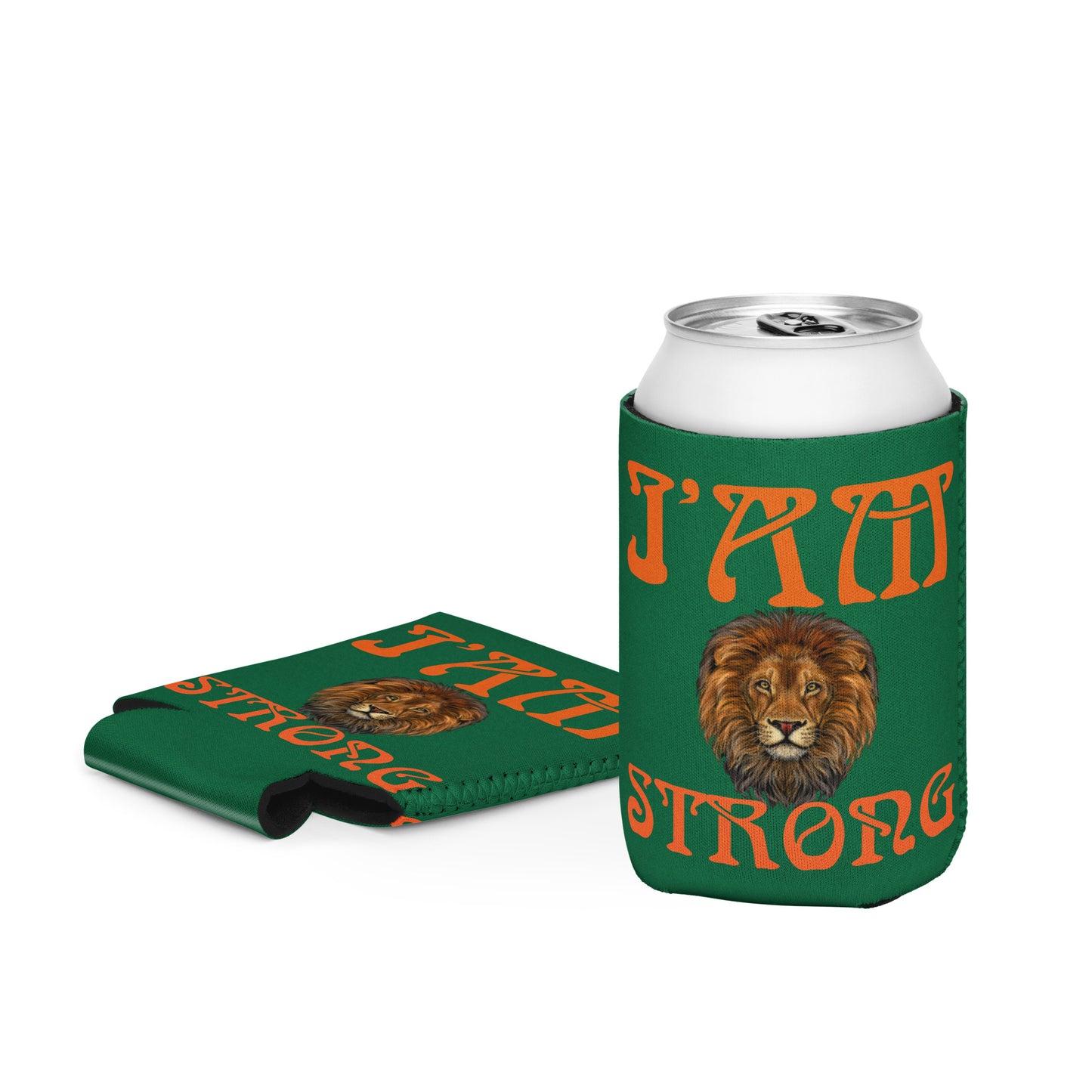 “I’AM STRONG!” Green Can Cooler W/Orange Font
