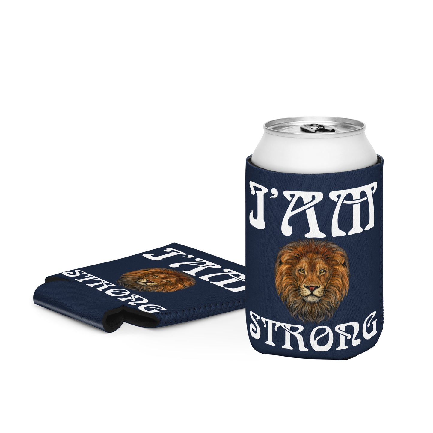 “I’AM STRONG”Navy Can Cooler W/White Font