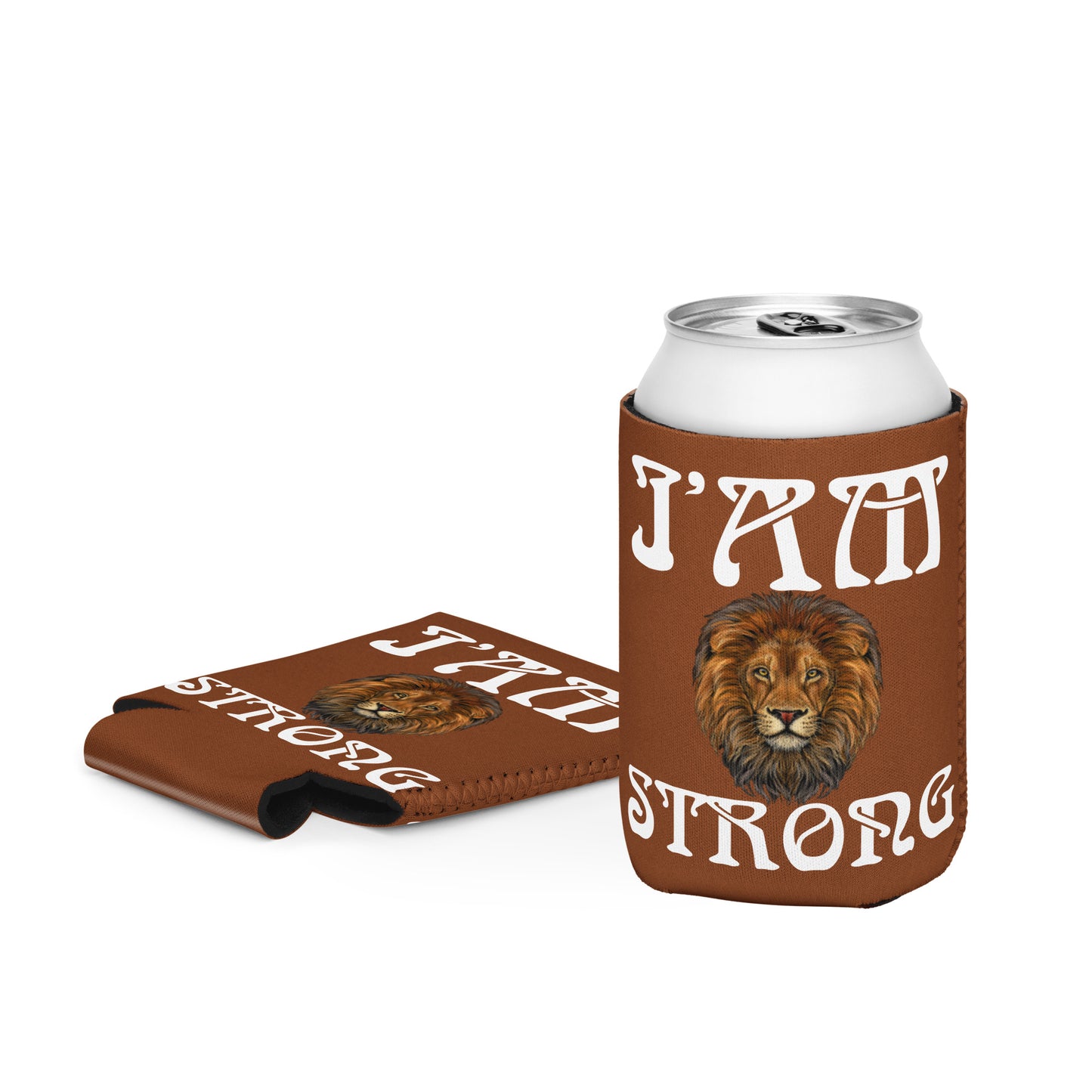 “I’AM STRONG!” Brown Can Cooler W/White Font