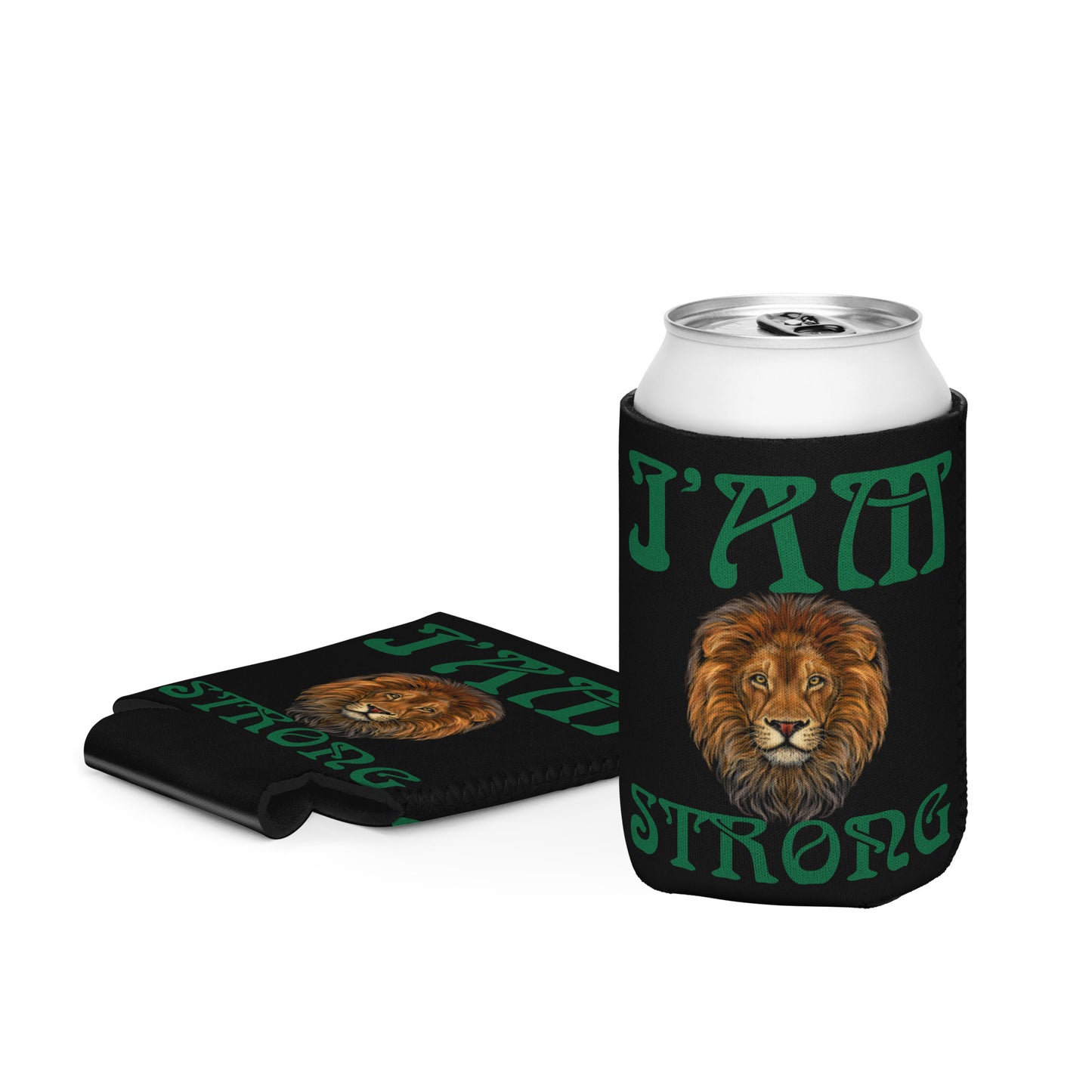 “I’AM STRONG!” Black Can Cooler W/Green Font
