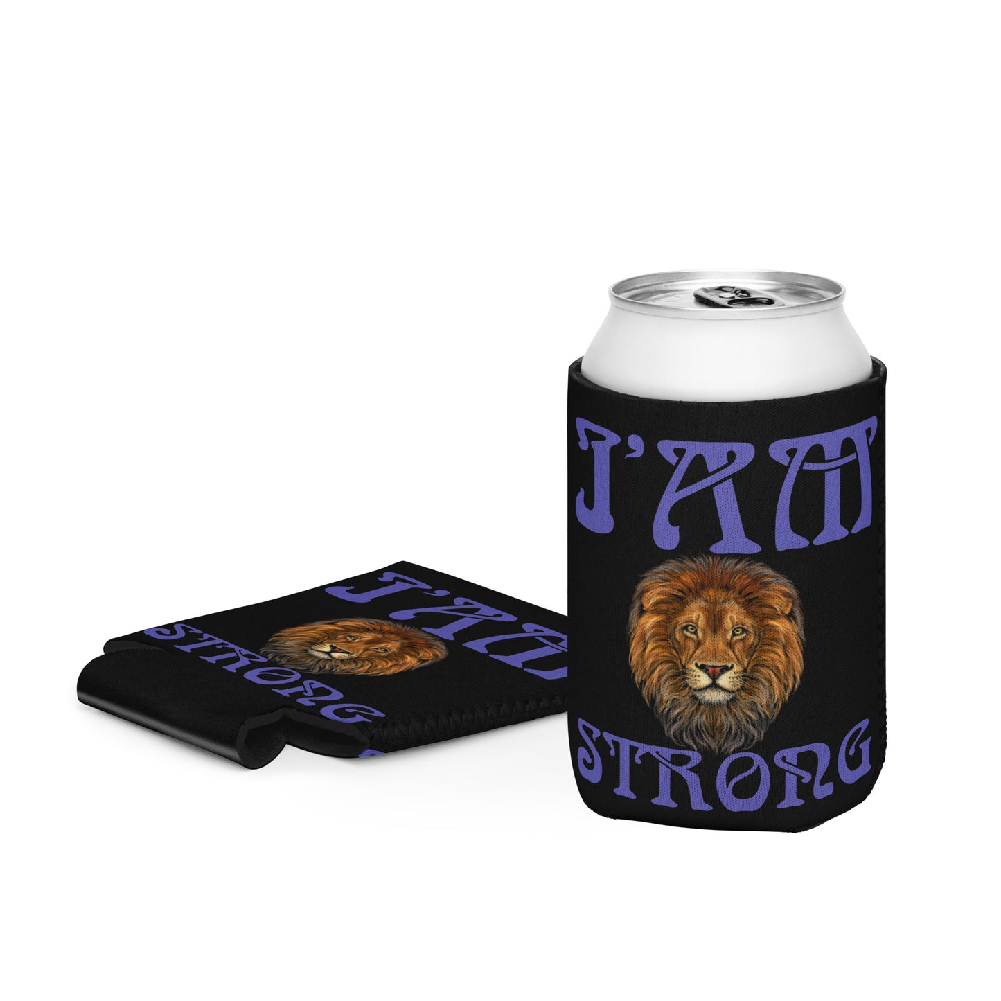 “I’AM STRONG!” Black Can Cooler W/Purple Font