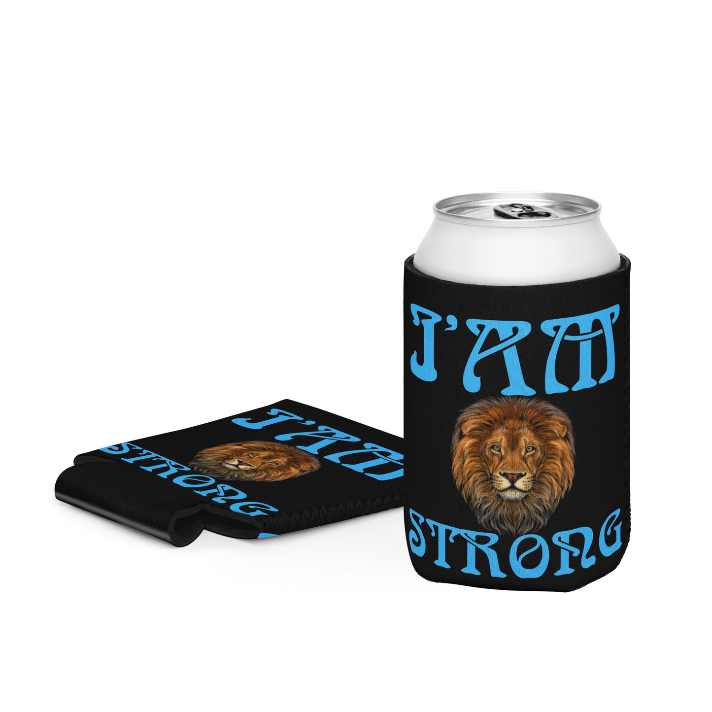 “I’AM STRONG!” Black Can Cooler W/SkyBlue Font