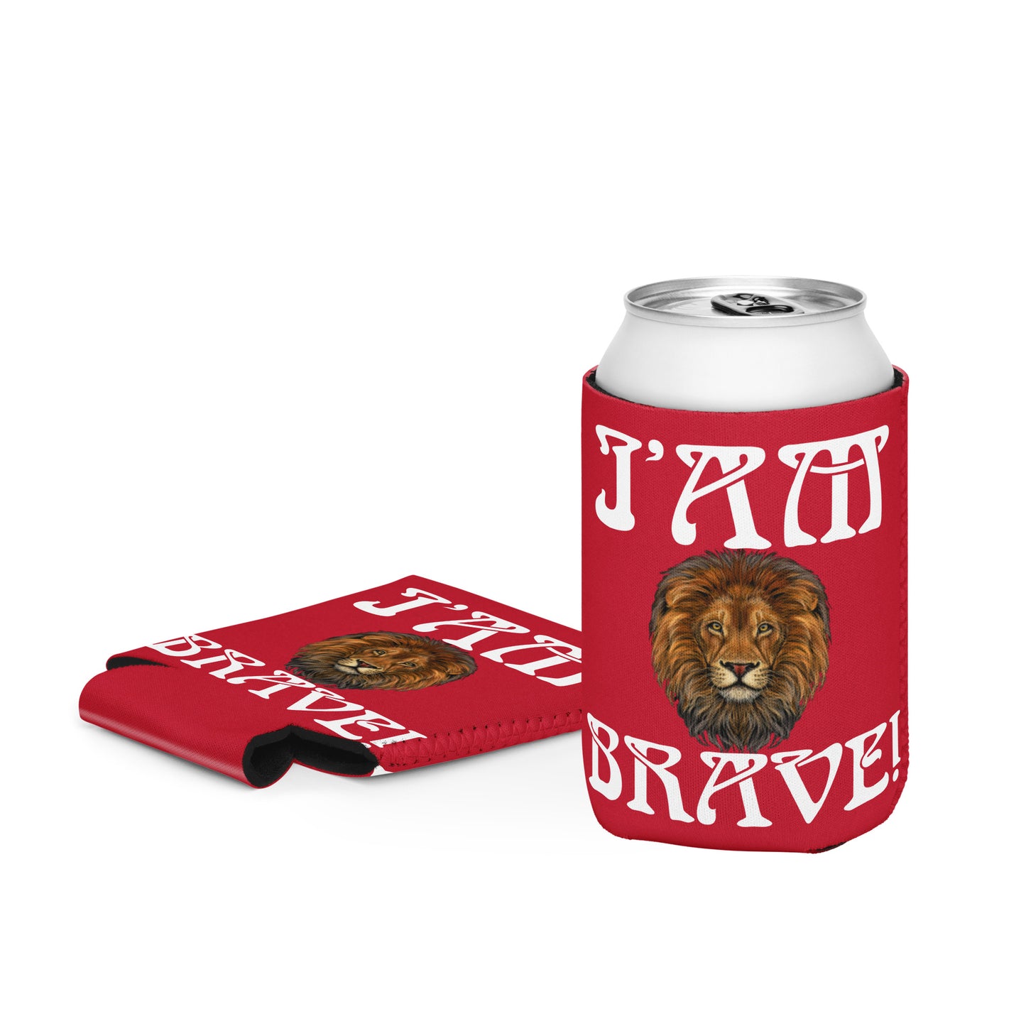 “IAM BRAVE!” Red Can Cooler W/White Font