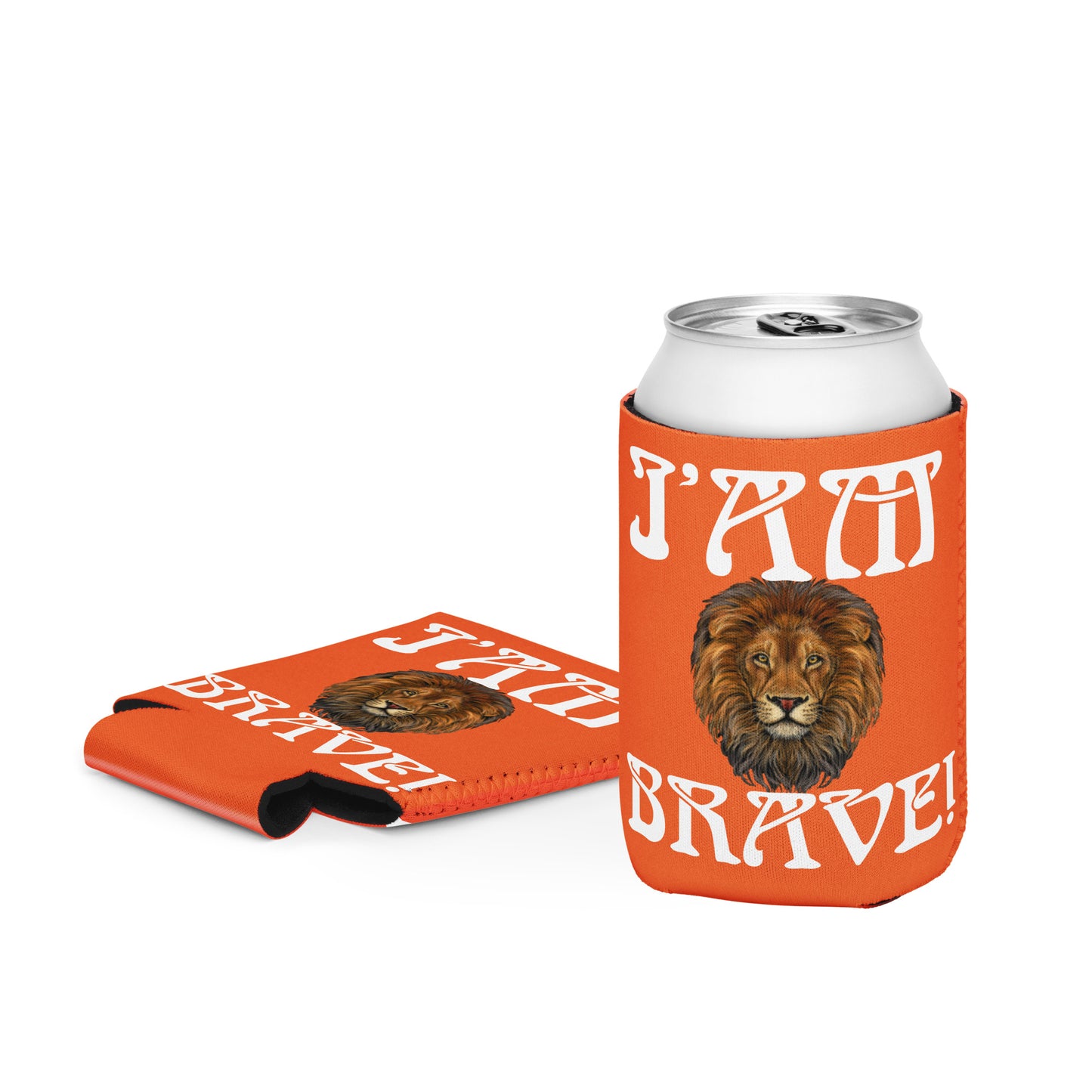 “I’AM BRAVE!” Orange Can Cooler W/White Font