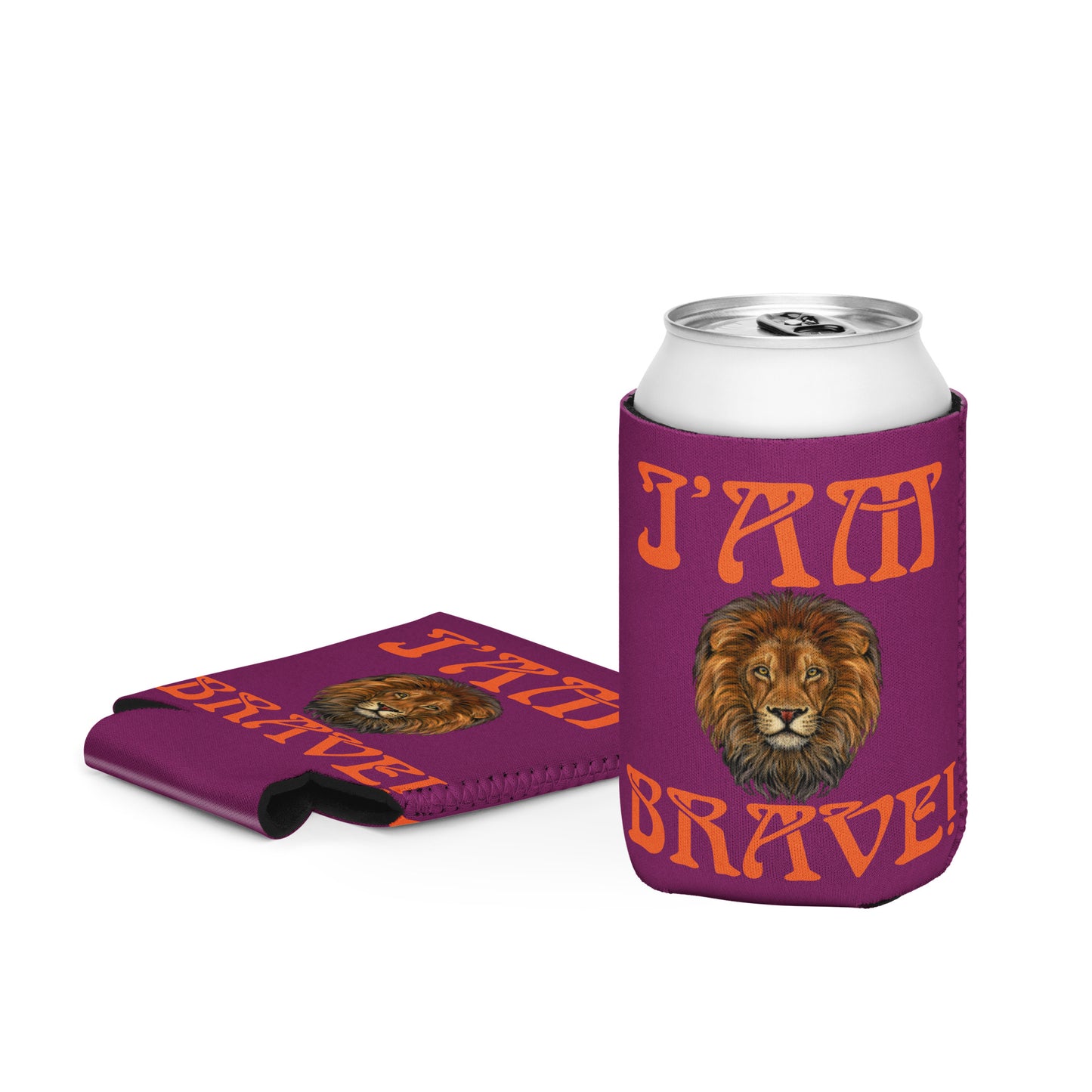 “I’AM BRAVE!” Purple Can Cooler W/Orange Font