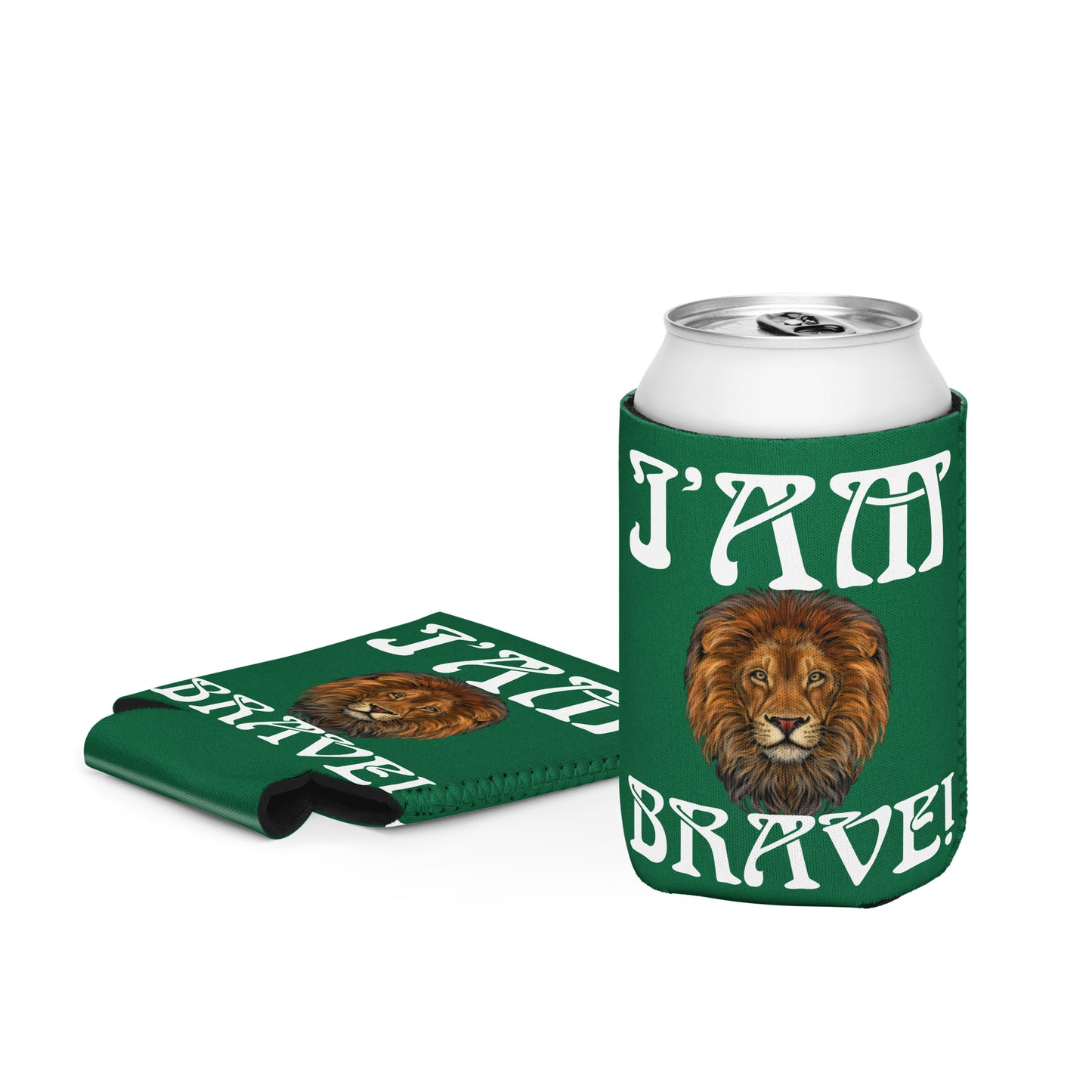 “I’AM BRAVE!” Green Can Cooler W/White Font