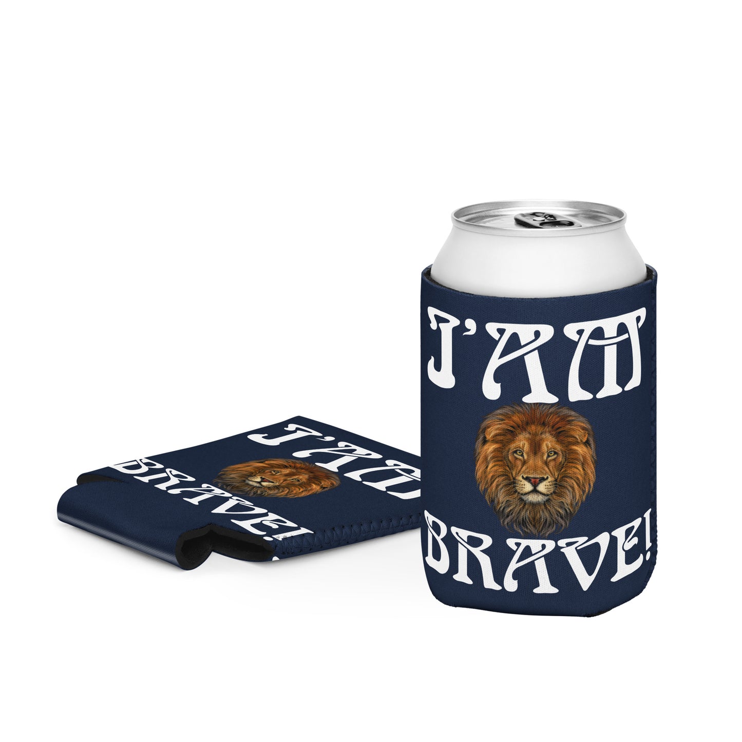 “I’AM BRAVE!” Navy Can Cooler W/White Font