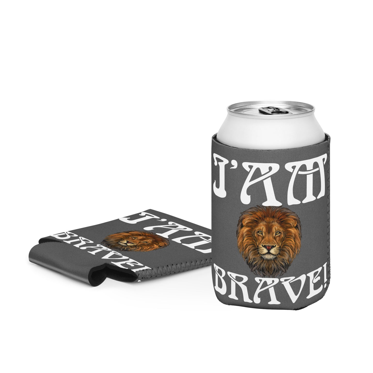 “I’AM BRAVE!” Grey Can Cooler W/White Font