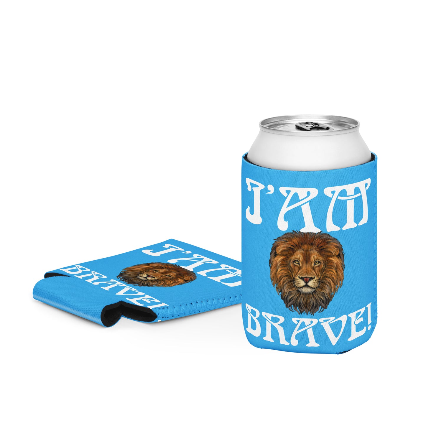 “I’AM BRAVE!” SkyBlue Can Cooler W/White Font
