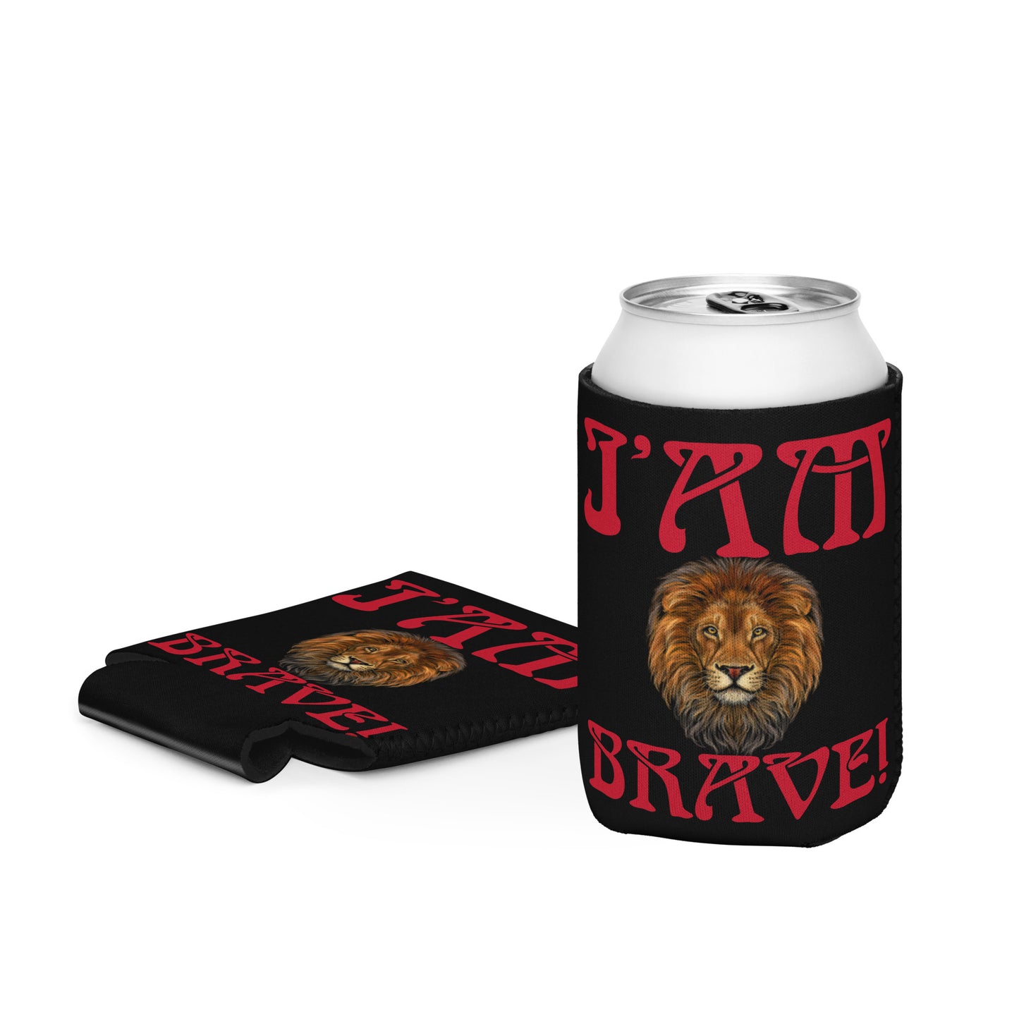 “I’AM BRAVE!” Black Can Cooler W/Red Font