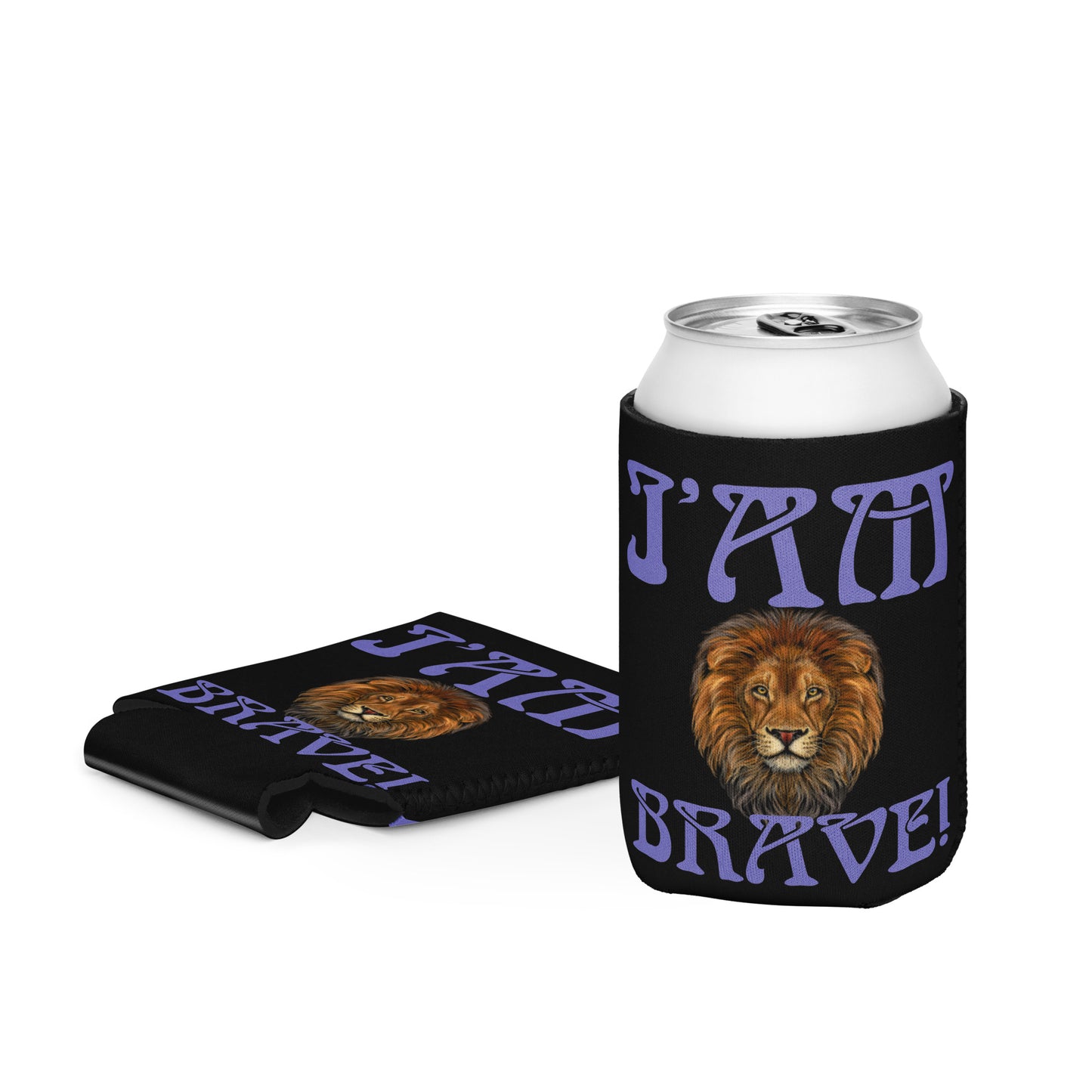 “I’AM BRAVE!” Black Can Cooler W/Purple Font