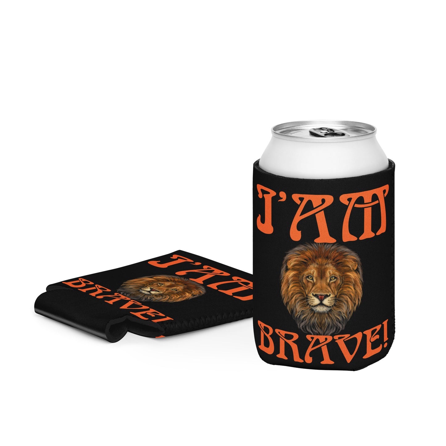 “I’AM BRAVE!” Black Can Cooler W/Orange Font