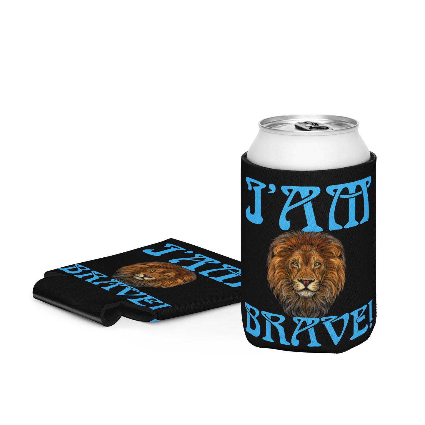“I’AM BRAVE!” Black Can Cooler W/SkyBlue Font