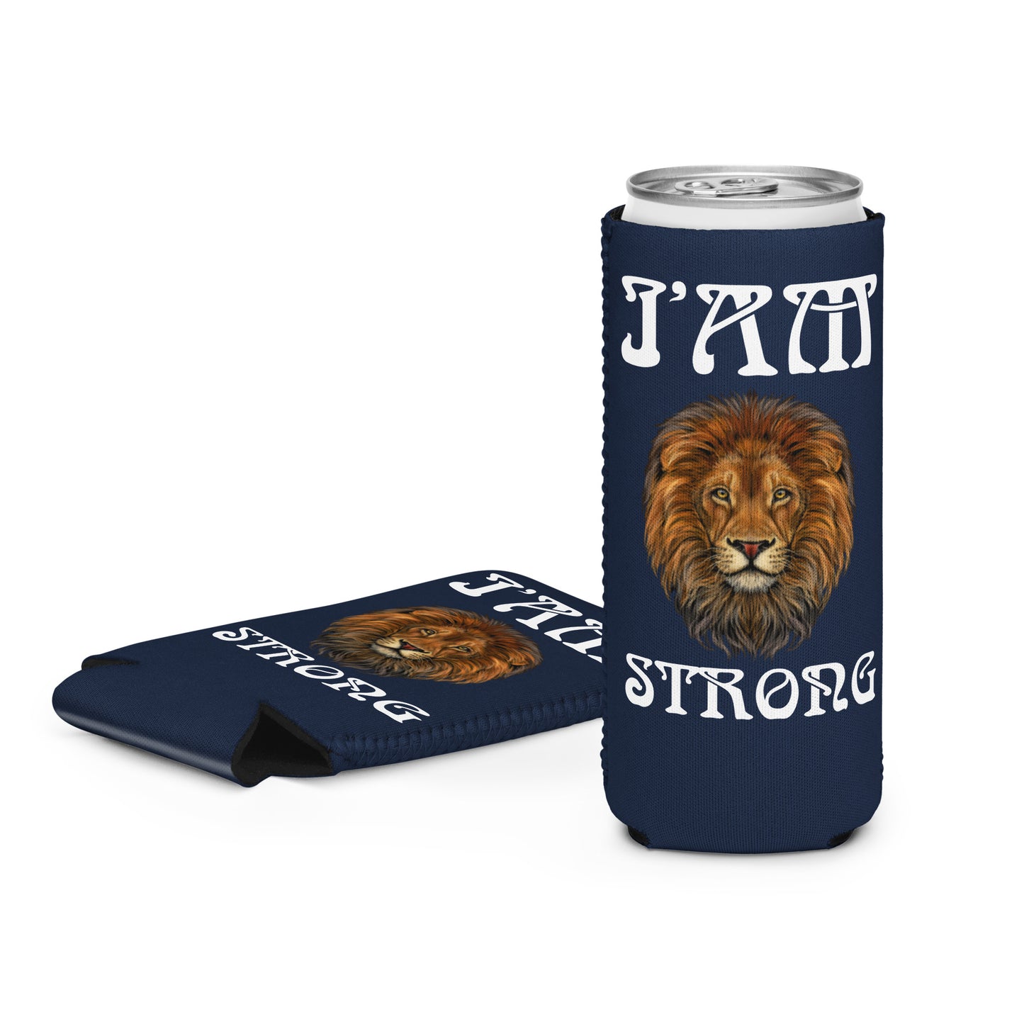 “I’AM STRONG”Navy Can Cooler W/White Font
