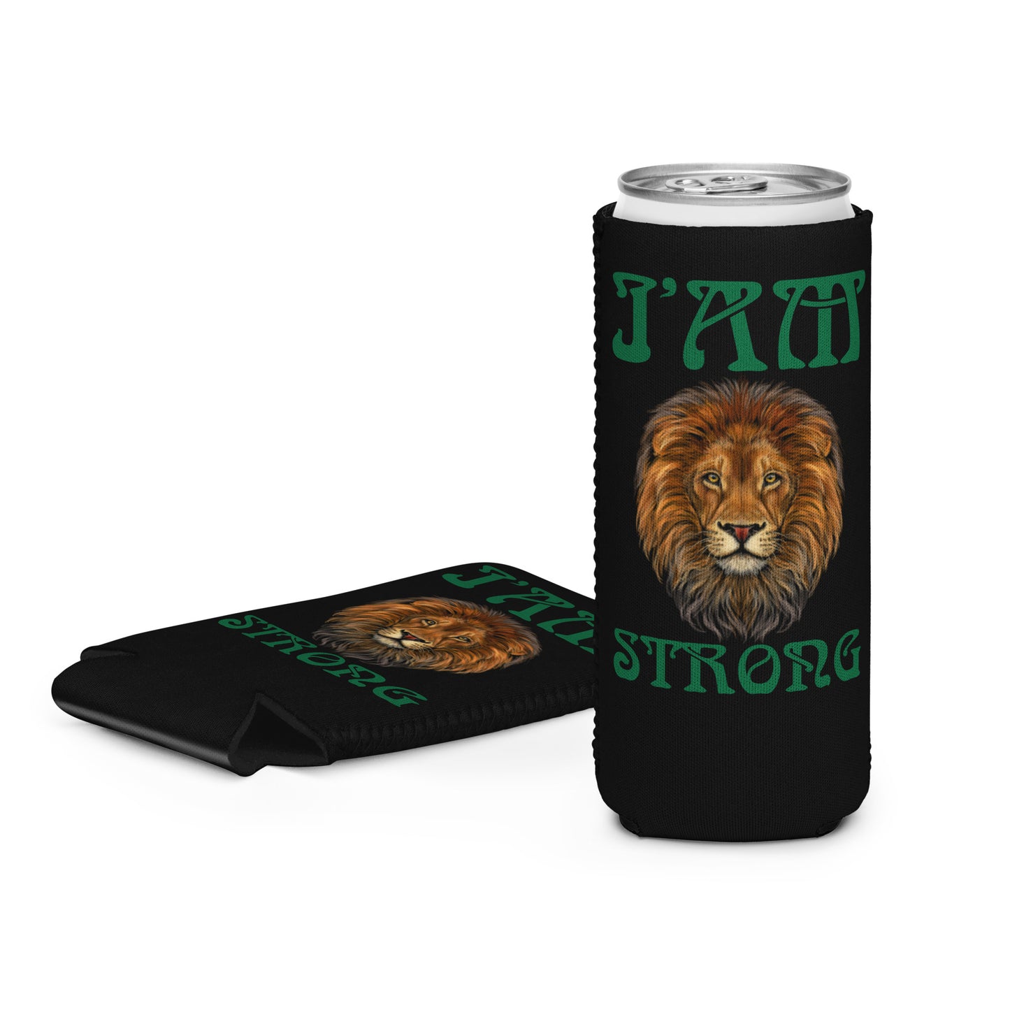 “I’AM STRONG!” Black Can Cooler W/Green Font