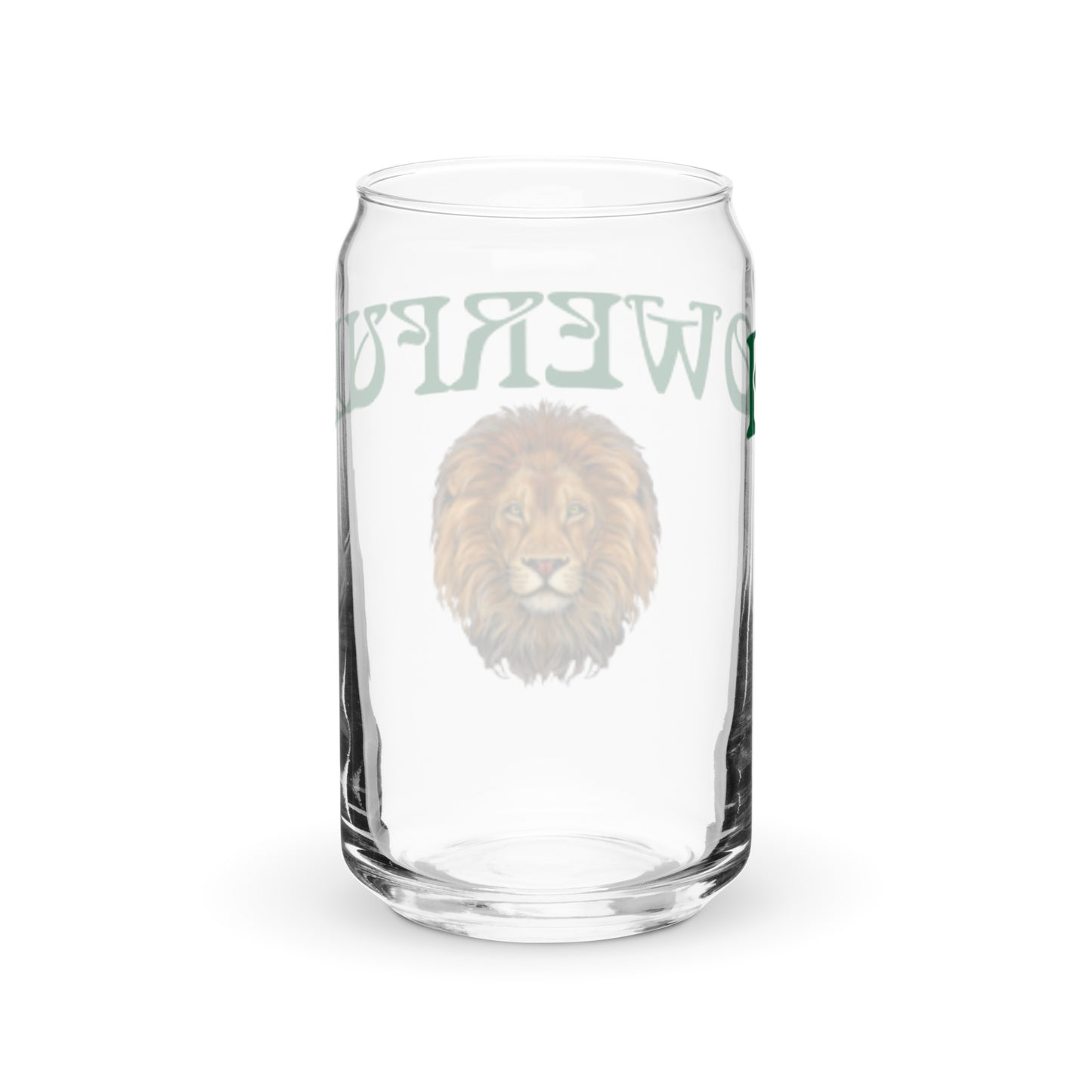 “POWERFUL”Can-Shaped Glass W/Green Font